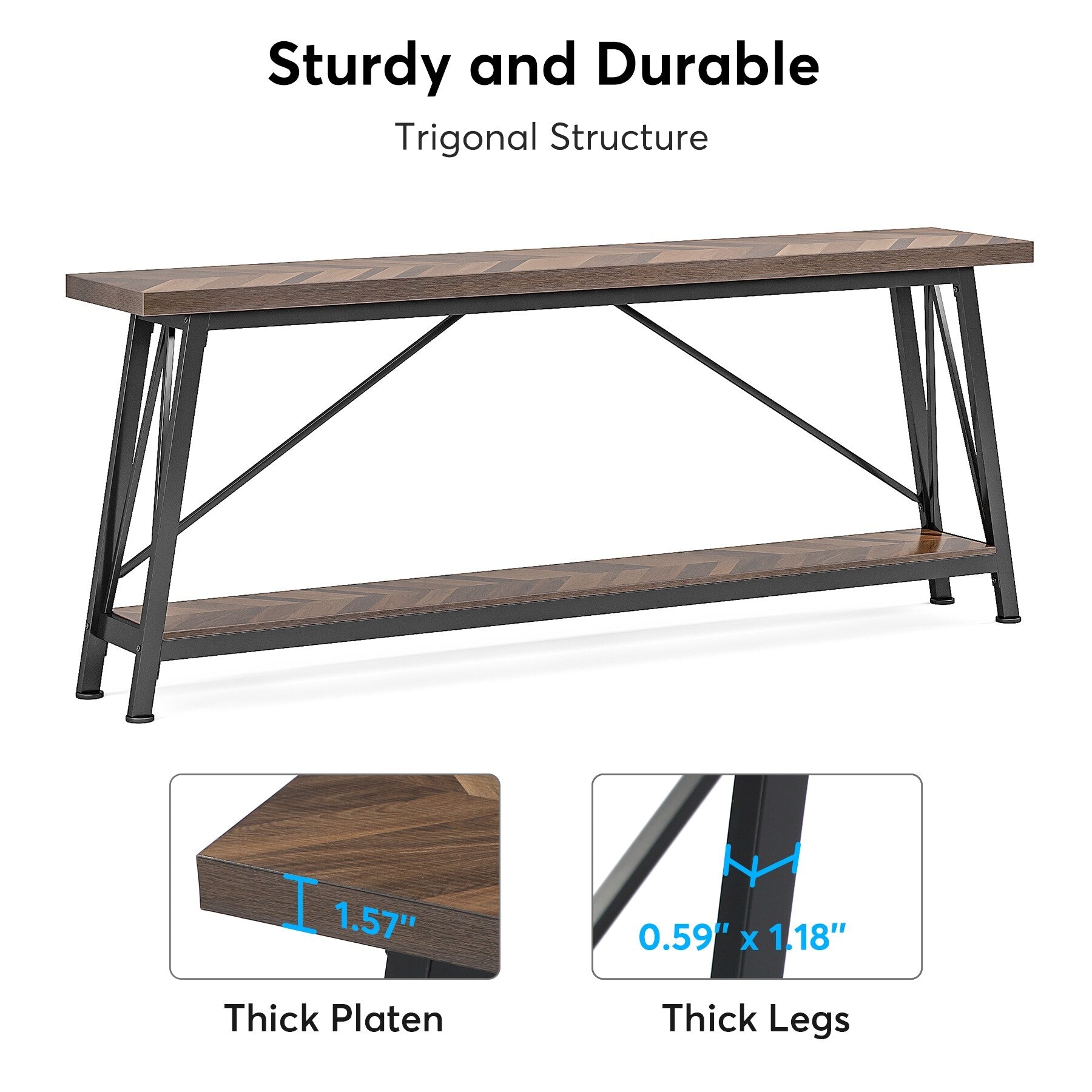 Table console d'entrée de style industriel extra-longue de 70,9 pouces