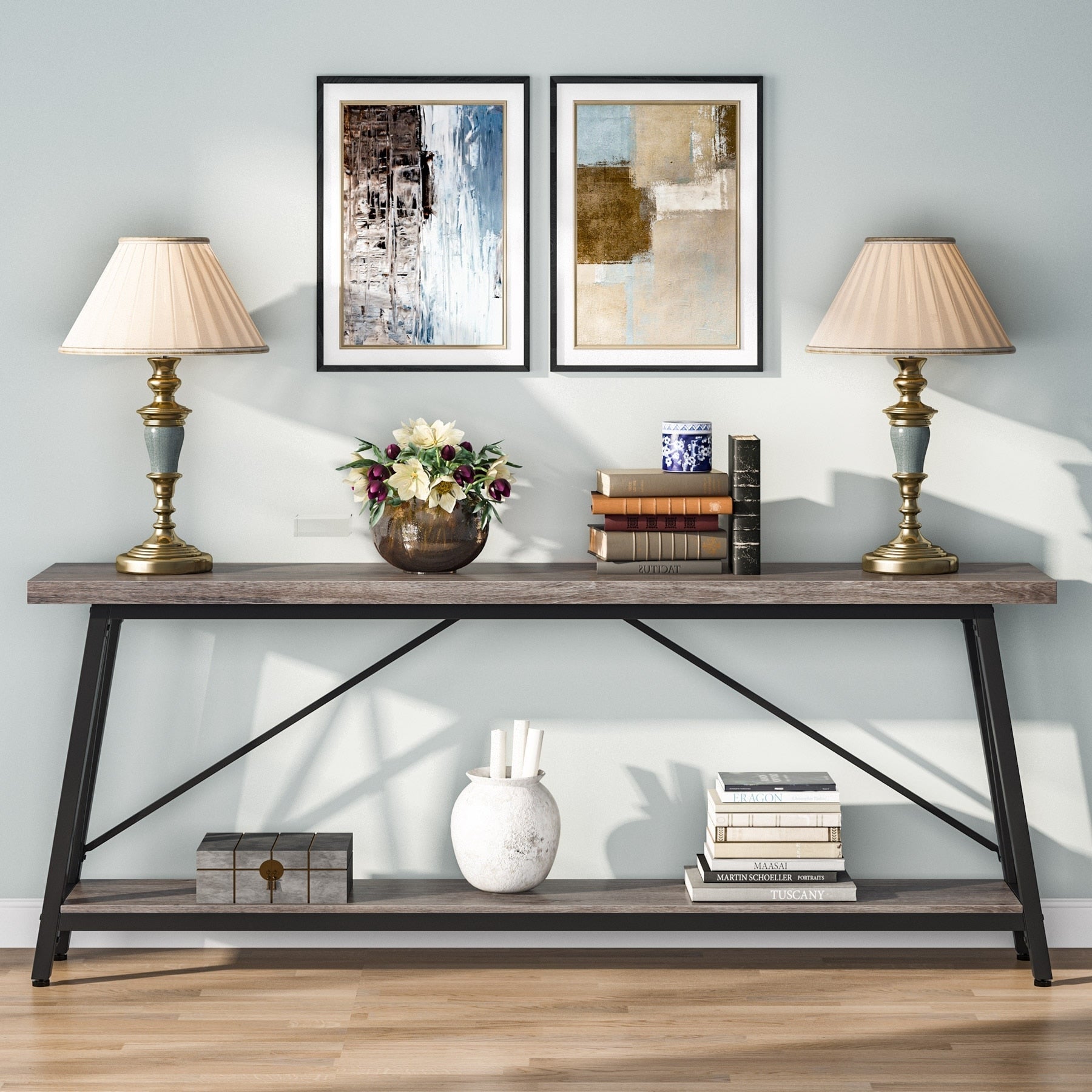 Table console d'entrée de style industriel extra-longue de 70,9 pouces