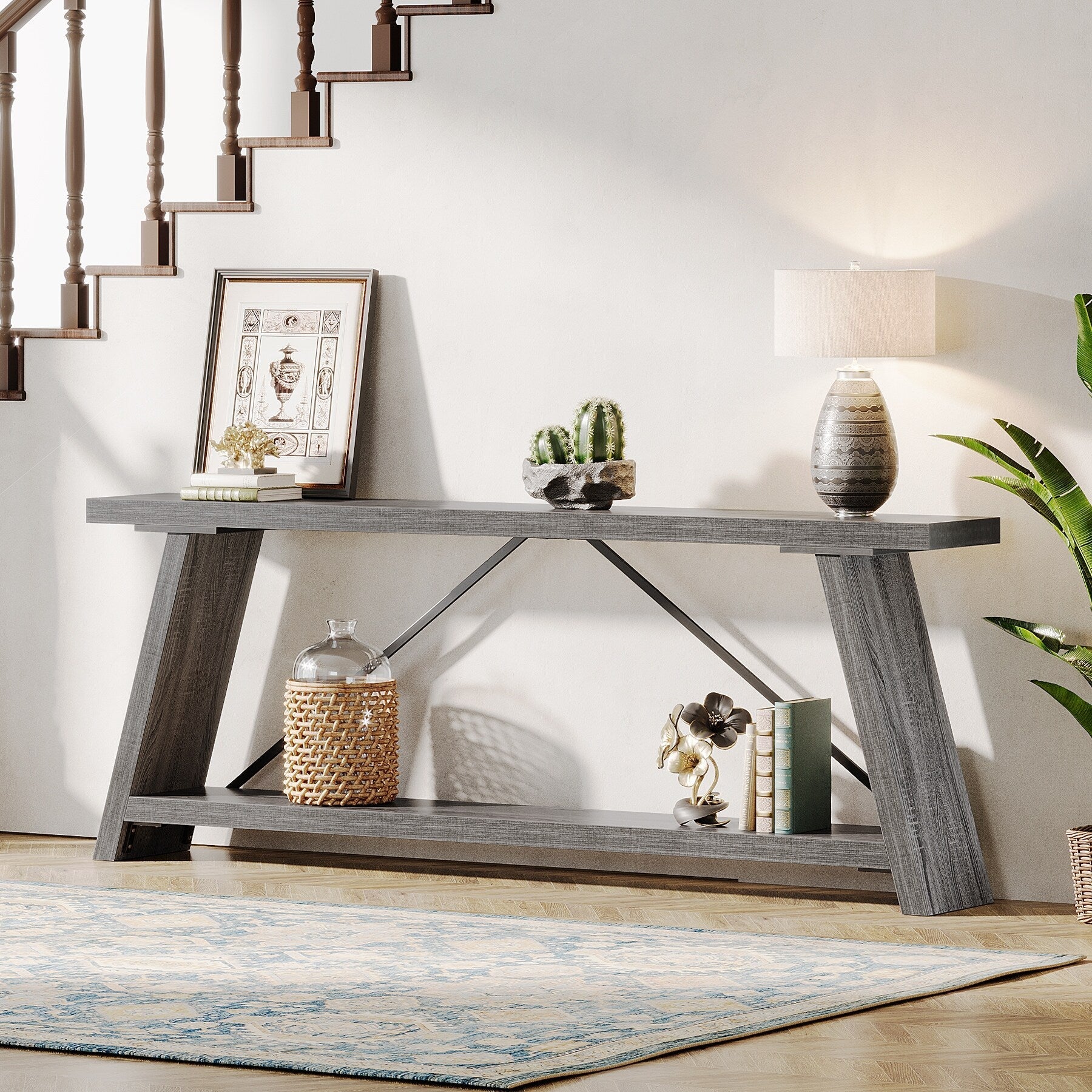 Console de canapé en bois rustique de 70,9 pouces de long avec étagère de rangement