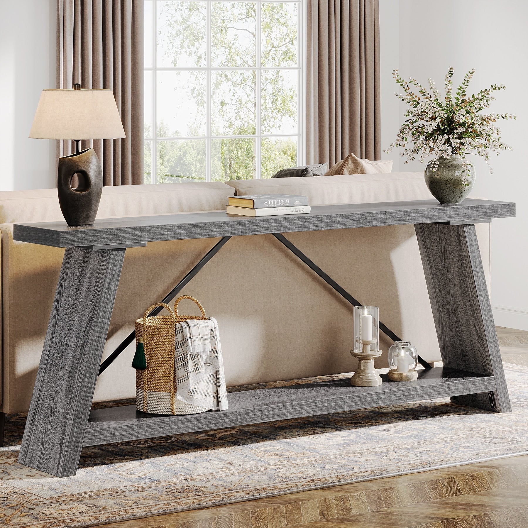 Console de canapé en bois rustique de 70,9 pouces de long avec étagère de rangement