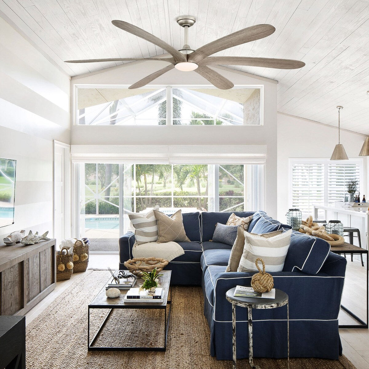 72-inch Driftwood 6-Blade Large DC Ceiling Fan with Light and Remote