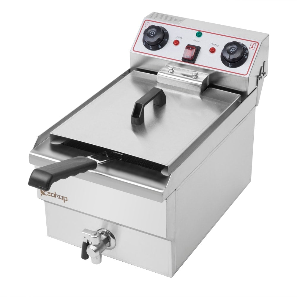 Friteuse à cuve unique en acier inoxydable de 8,5 QT, 1 700 W max., avec robinet et grande poignée