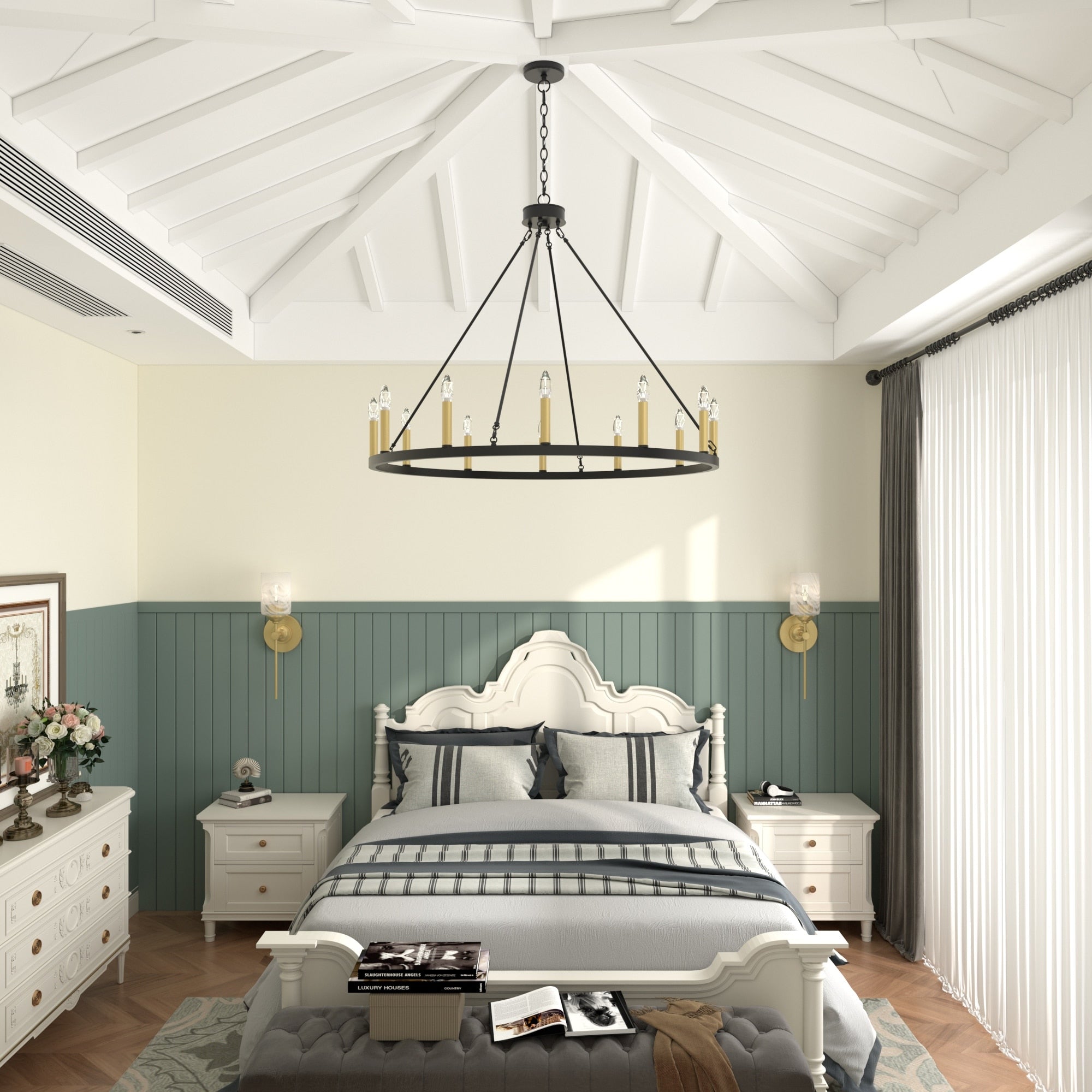 Acroma 12-light Farmhouse 40In Wagon Wheel Chandelier with UL - 40'' D x 138'' H