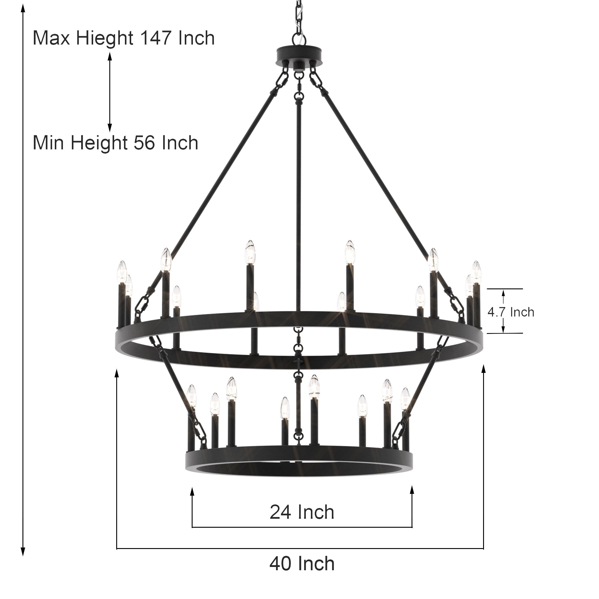 Acroma 20-light Modern Farmhouse 40In Round Wagon Wheel Chandelier with UL