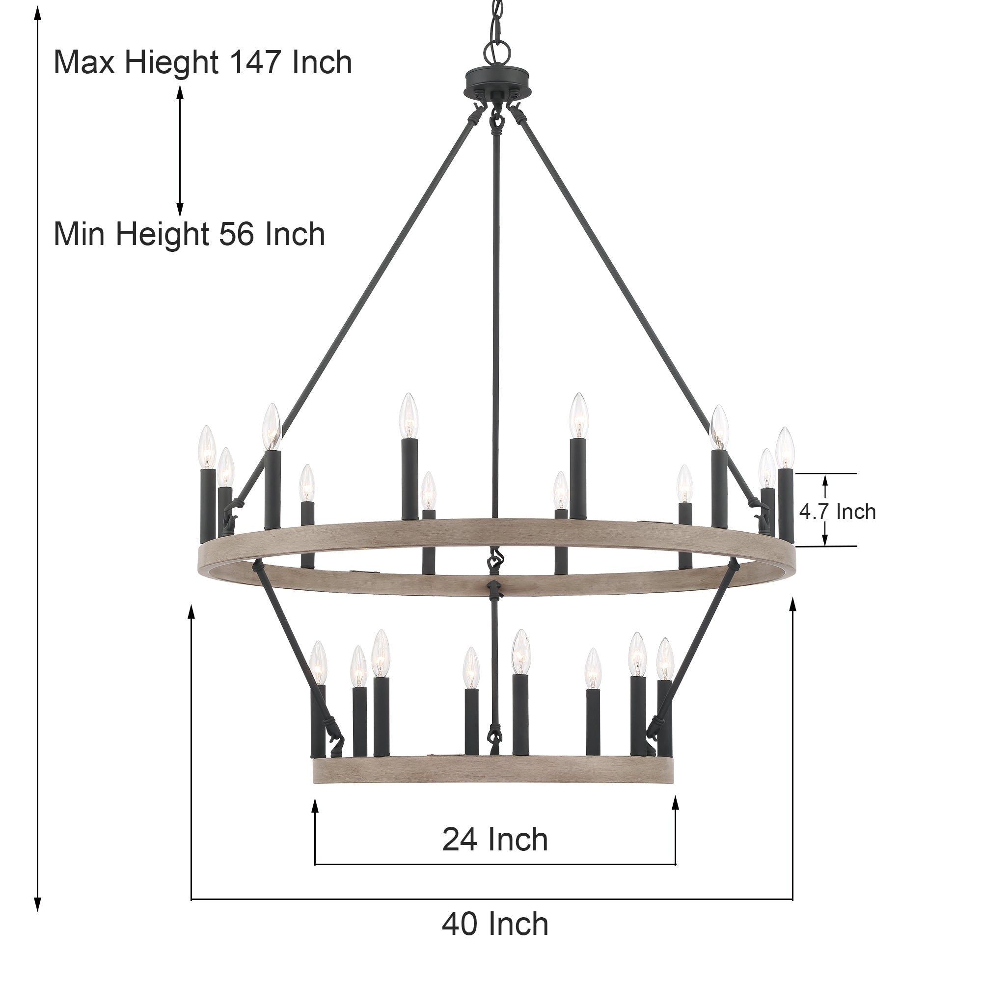 Acroma 20-light Modern Farmhouse 40In Round Wagon Wheel Chandelier with UL