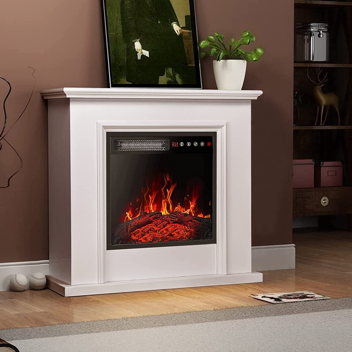 Cheminée électrique Bossin 43 avec manteau, insert de cheminée électrique de 23 pouces, meuble TV autonome avec foyer en bois