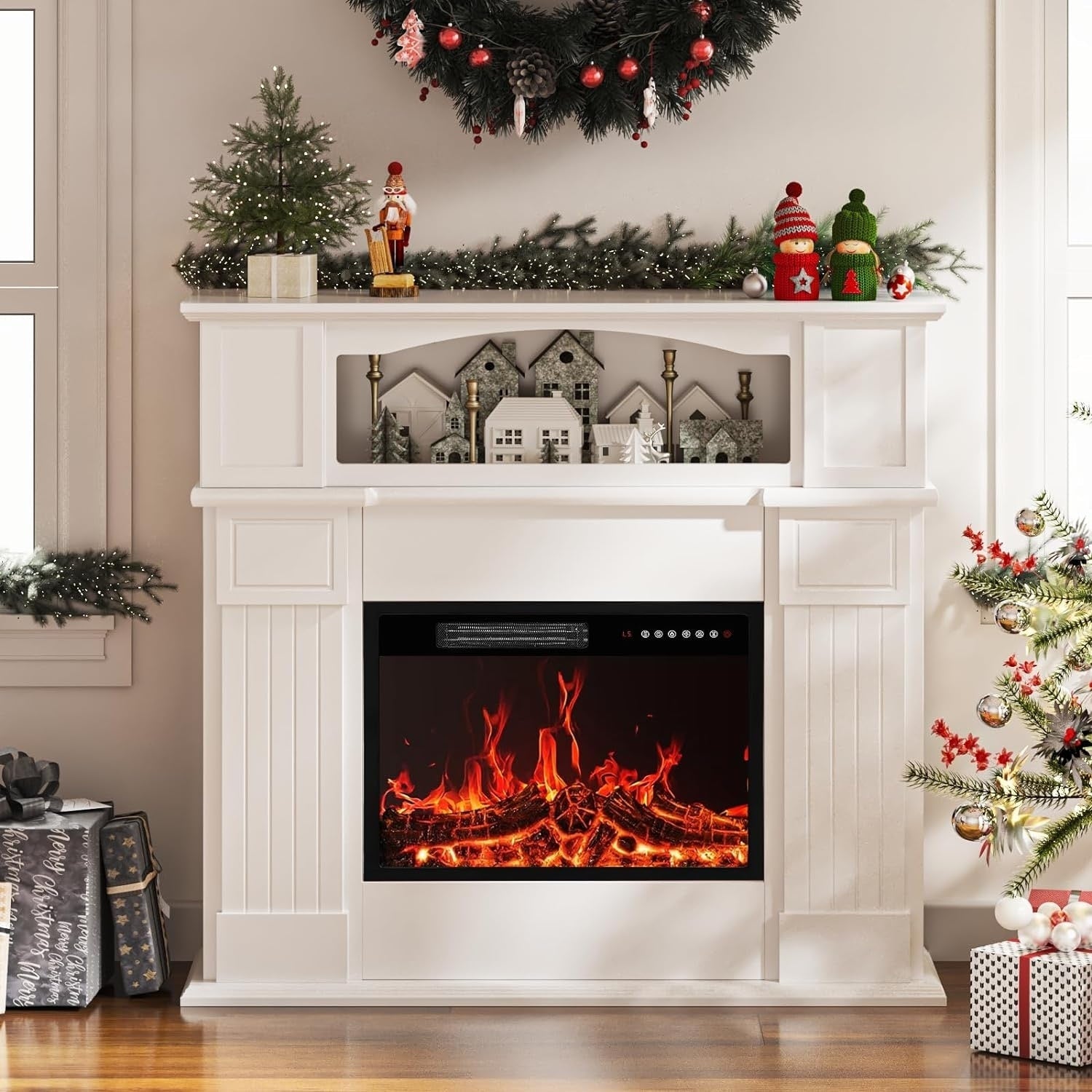 BOSSIN 43 Electric Fireplace with Mantel, 23 inch Electric Fireplace Insert,Freestanding TV Stand with Fireplace Wooden Firebox