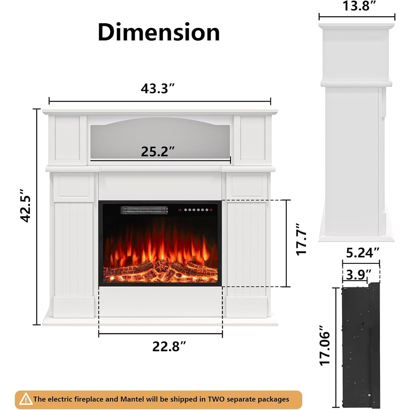 Cheminée électrique Bossin 43 avec manteau, insert de cheminée électrique de 23 pouces, meuble TV autonome avec foyer en bois