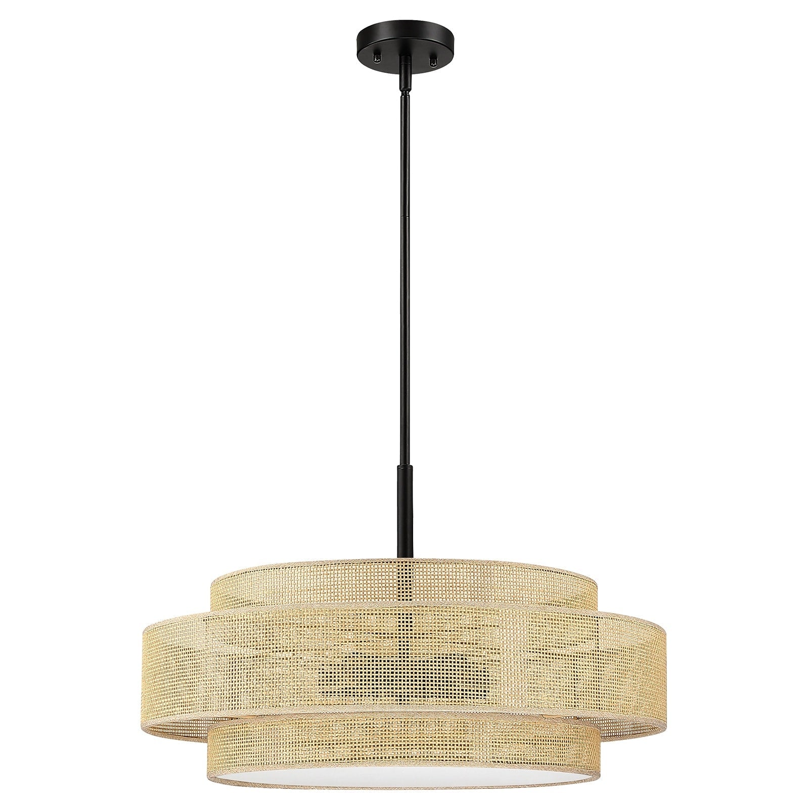 Bayou 5-Light Black Coastal Drum Chandelier with Double Rattan Shade - 24''W