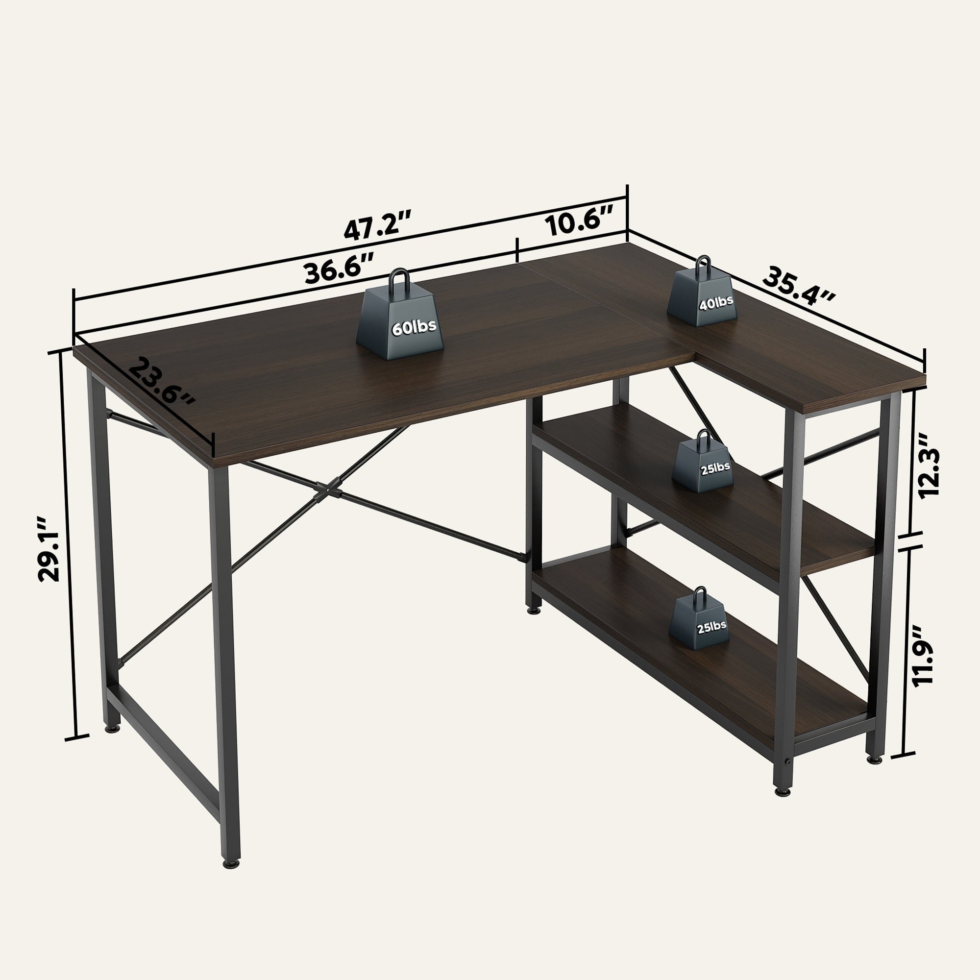 Small L Shaped Desk with Storage Shelves Corner Computer Desk
