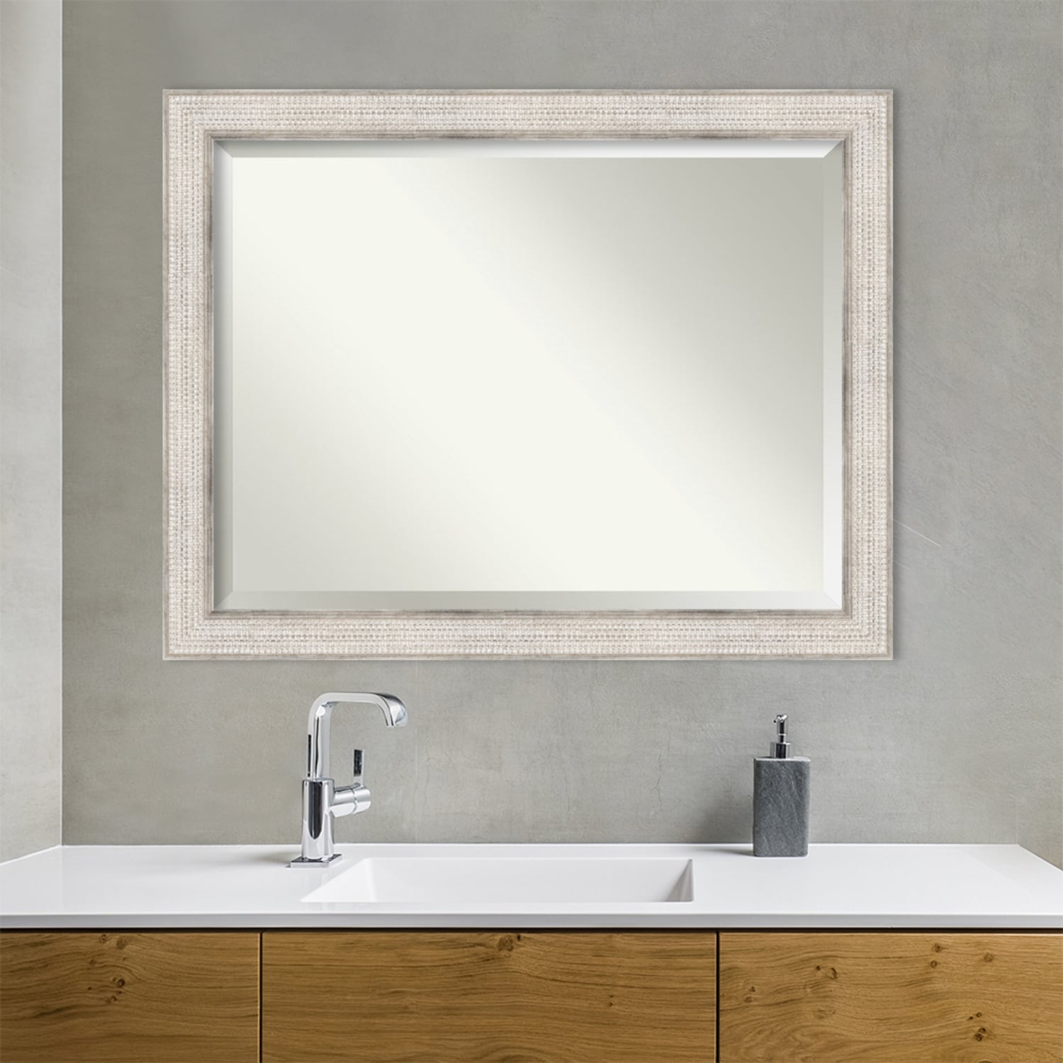 Beveled Wood Bathroom Wall Mirror - Trellis Silver Frame - Trellis Silver