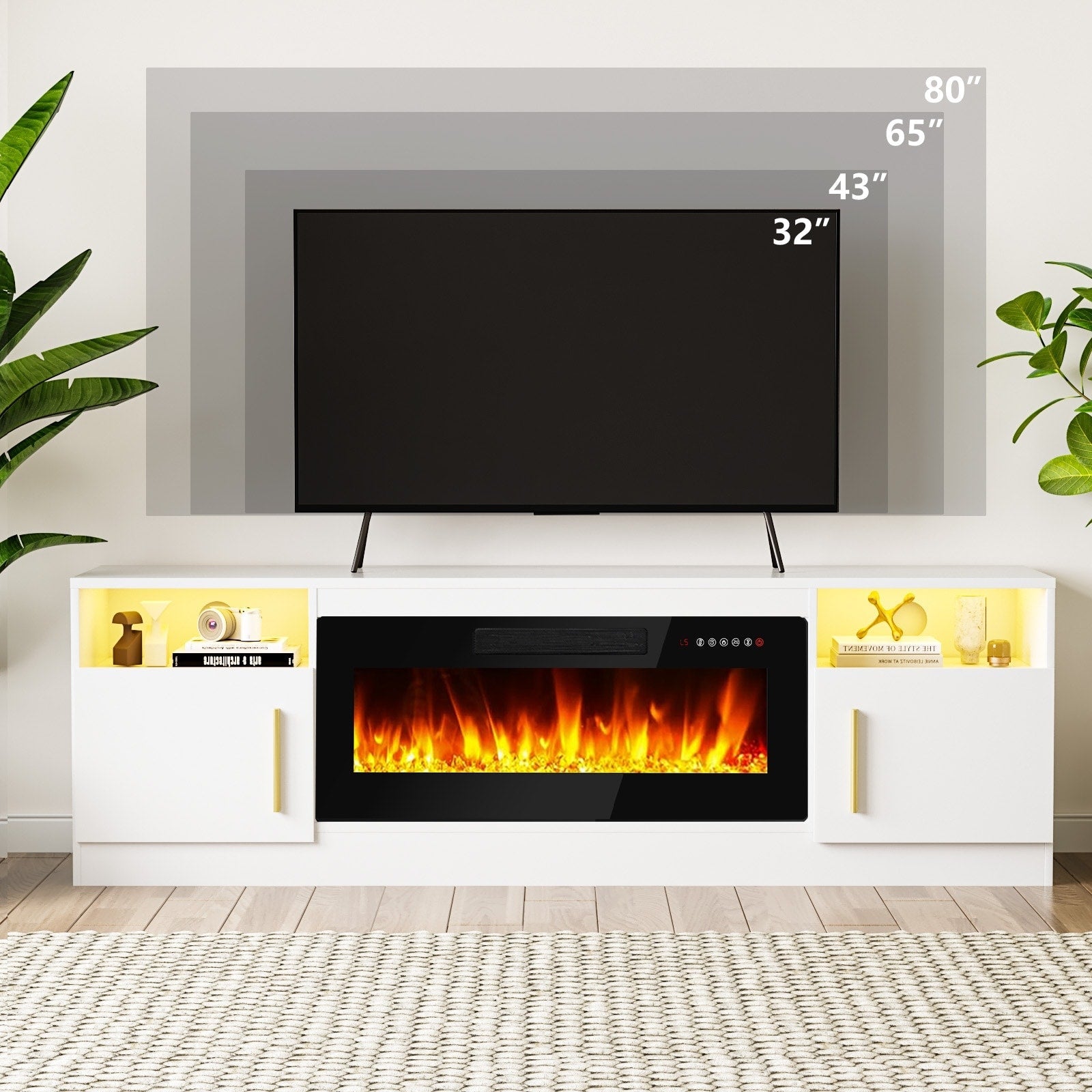 Meuble TV Bossin 70 avec cheminée électrique de 36 pouces, meuble TV pour téléviseurs jusqu'à 80 pouces, éclairage LED 16 couleurs/centre de divertissement