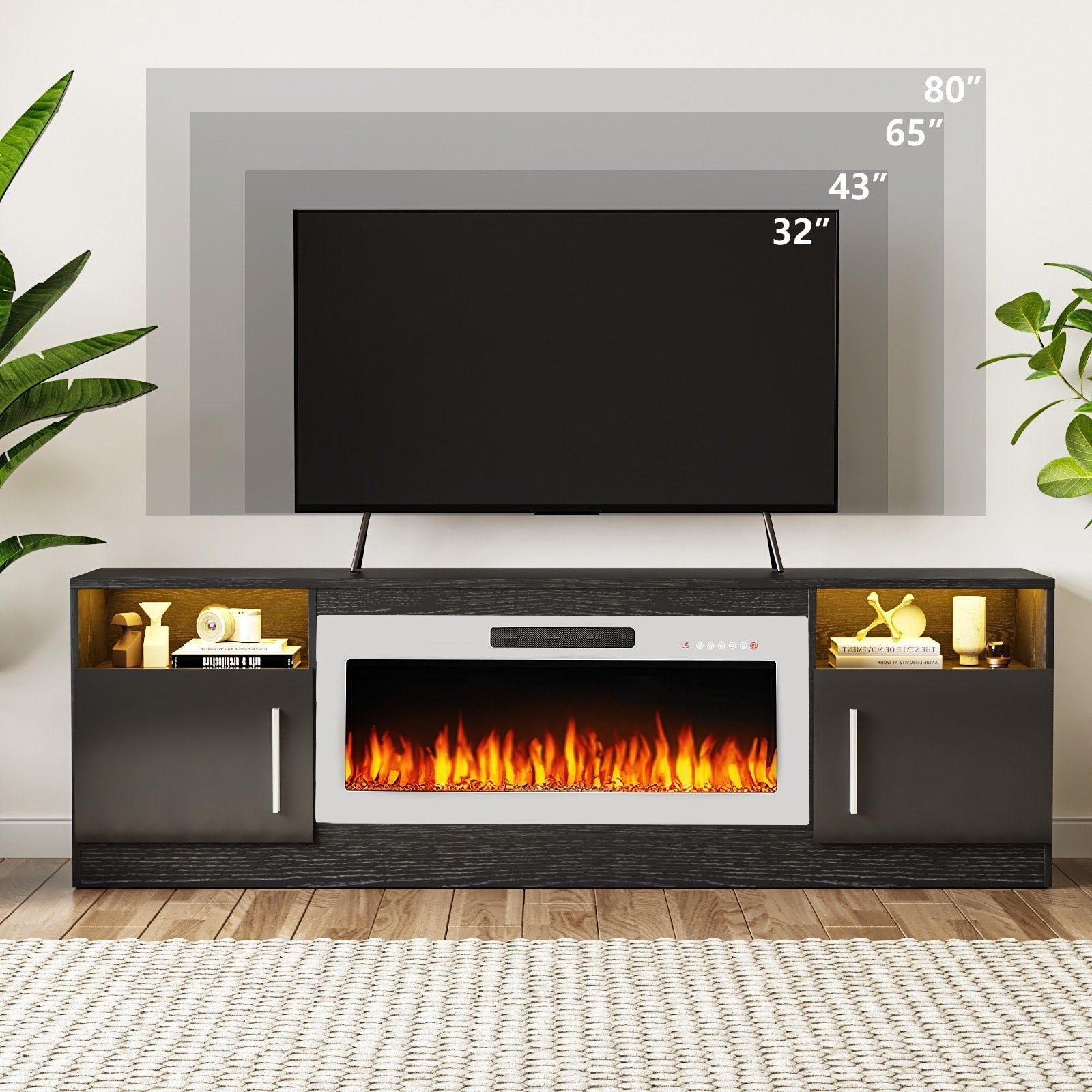 Meuble TV Bossin 70 avec cheminée électrique de 36 pouces, meuble TV pour téléviseurs jusqu'à 80 pouces, éclairage LED 16 couleurs/centre de divertissement