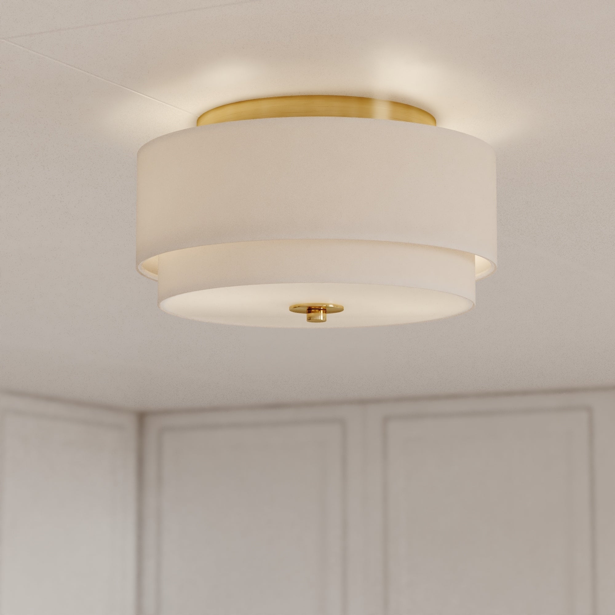 Burnaby Mid-Century Modern Ceiling Mount Light White Linen Drum Shade