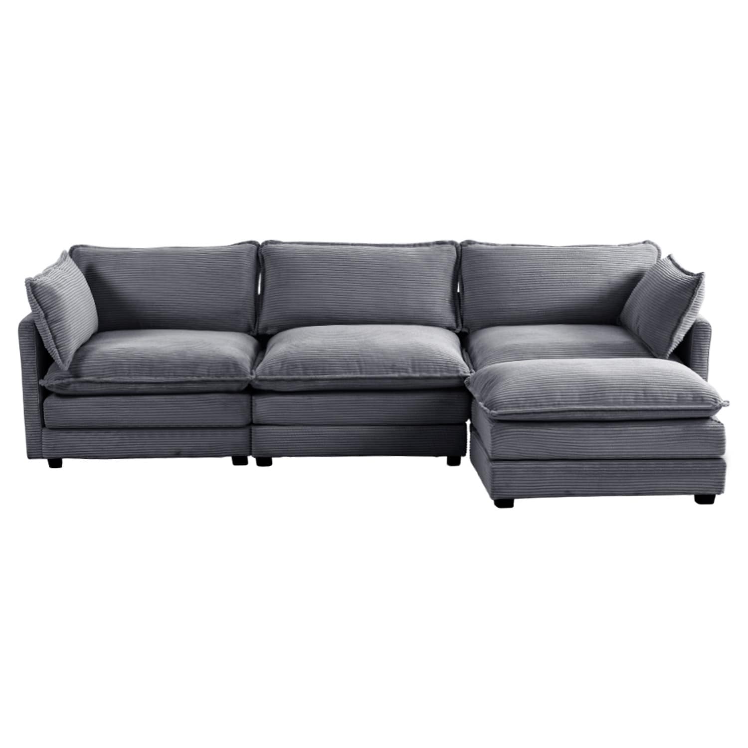 Canapé sectionnel en velours côtelé avec poufs amovibles et coussins ultra-doux pour salon et chambre