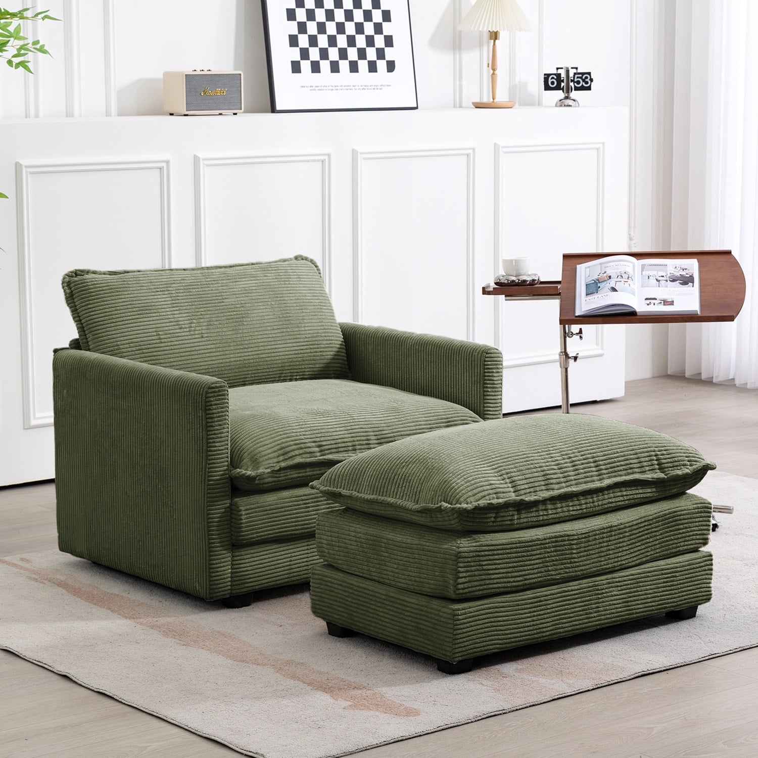 Canapé sectionnel en velours côtelé avec poufs amovibles et coussins ultra-doux pour salon et chambre