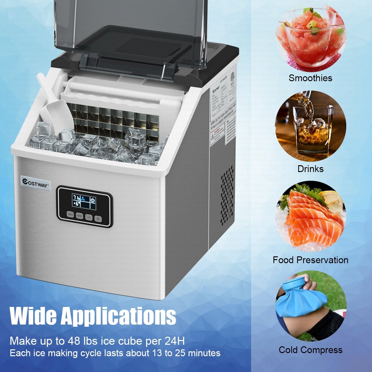 Machine à glaçons de comptoir en acier inoxydable Costway 48 lb/24 h