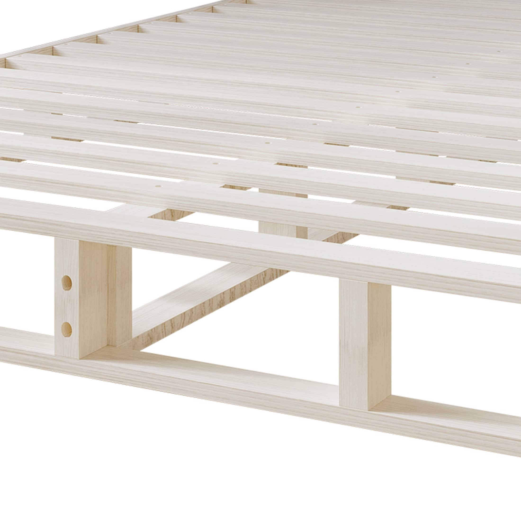 CraftPorch Solid Wood 5-Inch Box Spring Foundation with Wood Slats with Warm Grey Linen Cover
