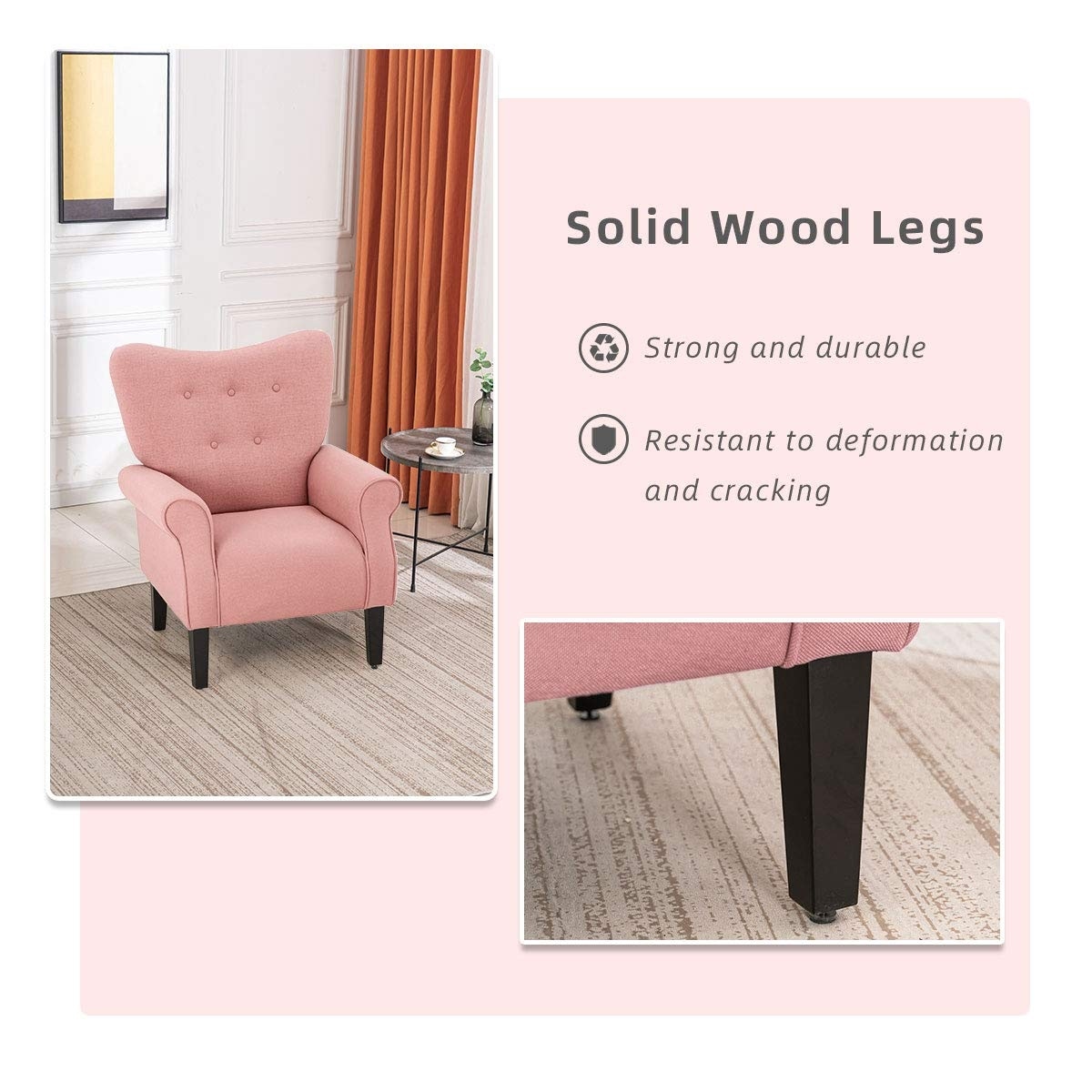 Fauteuil d'appoint moderne Erommy, fauteuil à dossier haut, canapé simple en tissu rembourré avec pieds en bois pour le salon