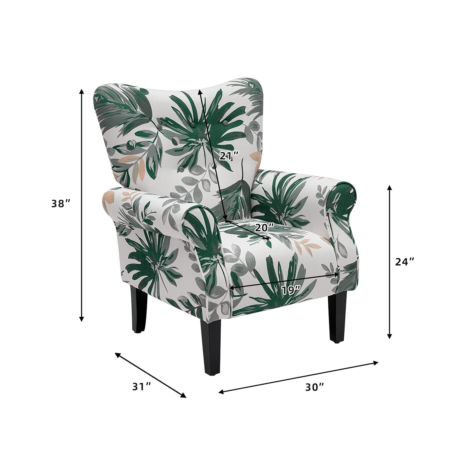 Fauteuil d'appoint moderne Erommy, fauteuil à dossier haut, canapé simple en tissu rembourré avec pieds en bois pour le salon