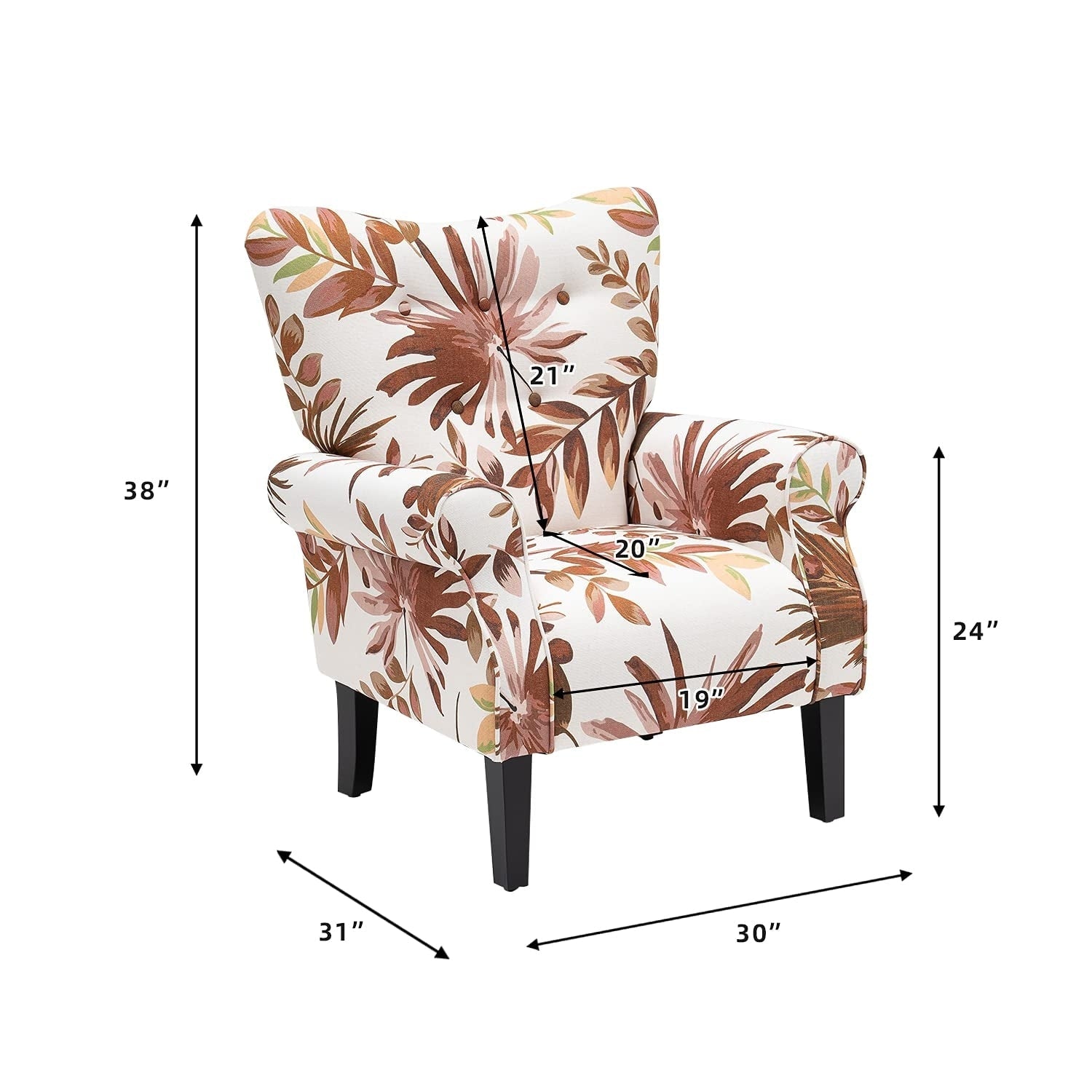 Fauteuil d'appoint moderne Erommy, fauteuil à dossier haut, canapé simple en tissu rembourré avec pieds en bois pour le salon