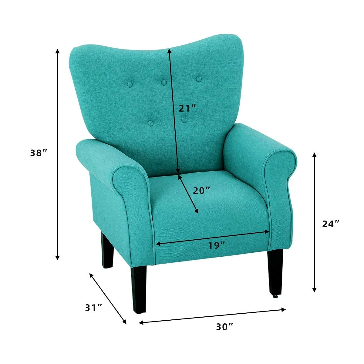 Fauteuil d'appoint moderne Erommy, fauteuil à dossier haut, canapé simple en tissu rembourré avec pieds en bois pour le salon