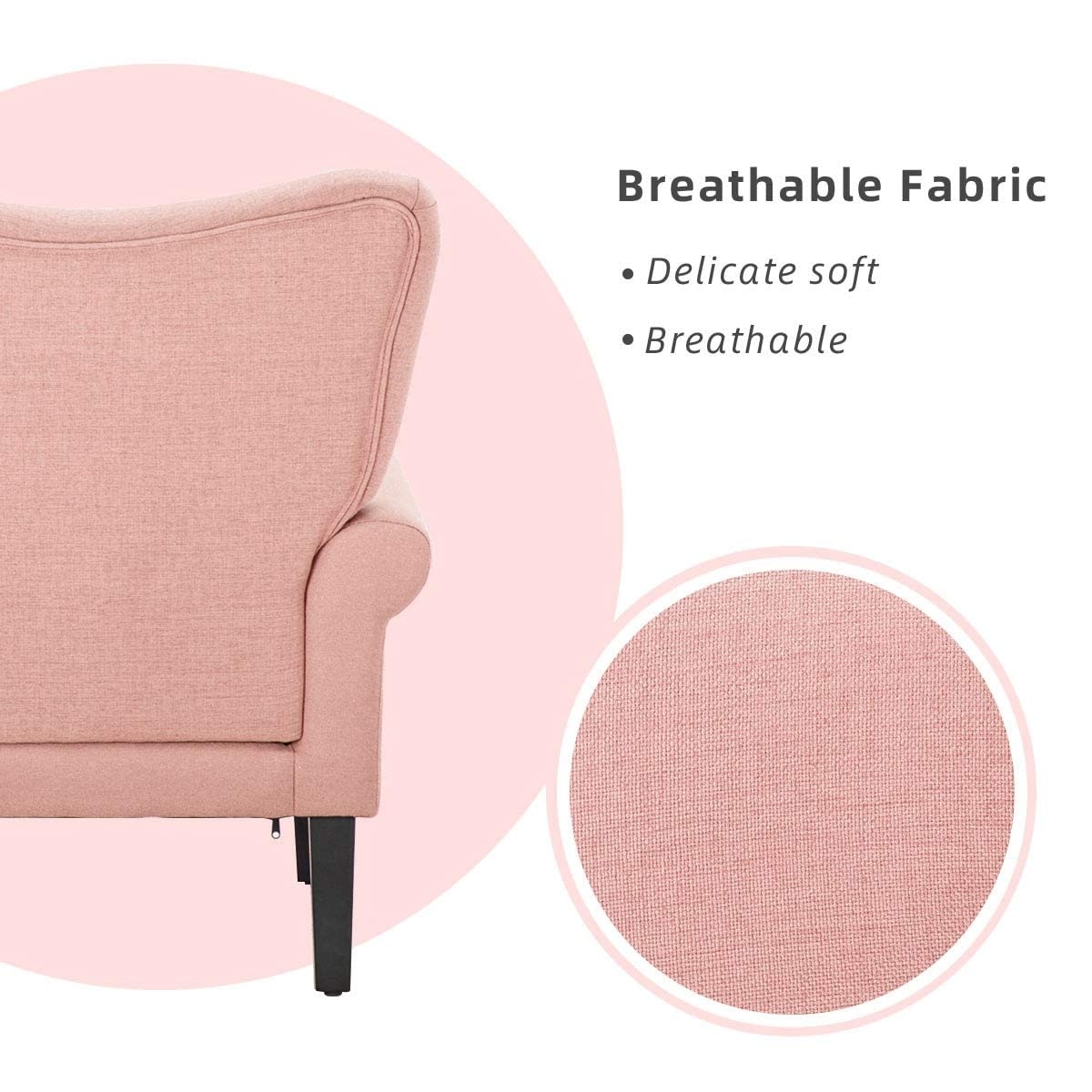 Fauteuil d'appoint moderne Erommy, fauteuil à dossier haut, canapé simple en tissu rembourré avec pieds en bois pour le salon