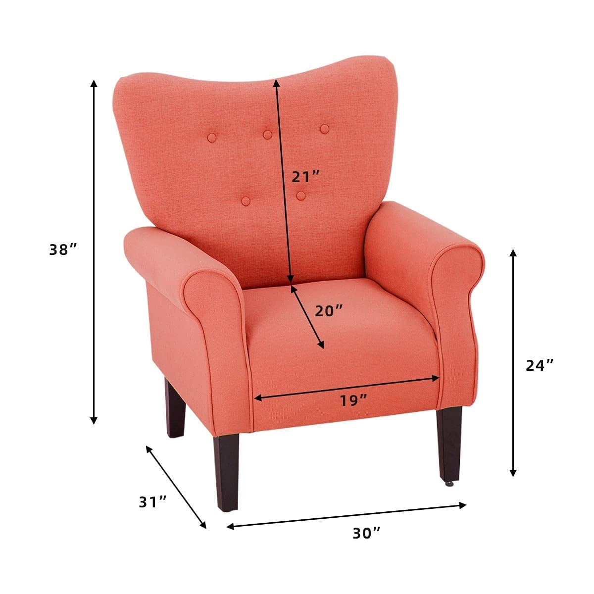 Fauteuil d'appoint moderne Erommy, fauteuil à dossier haut, canapé simple en tissu rembourré avec pieds en bois pour le salon
