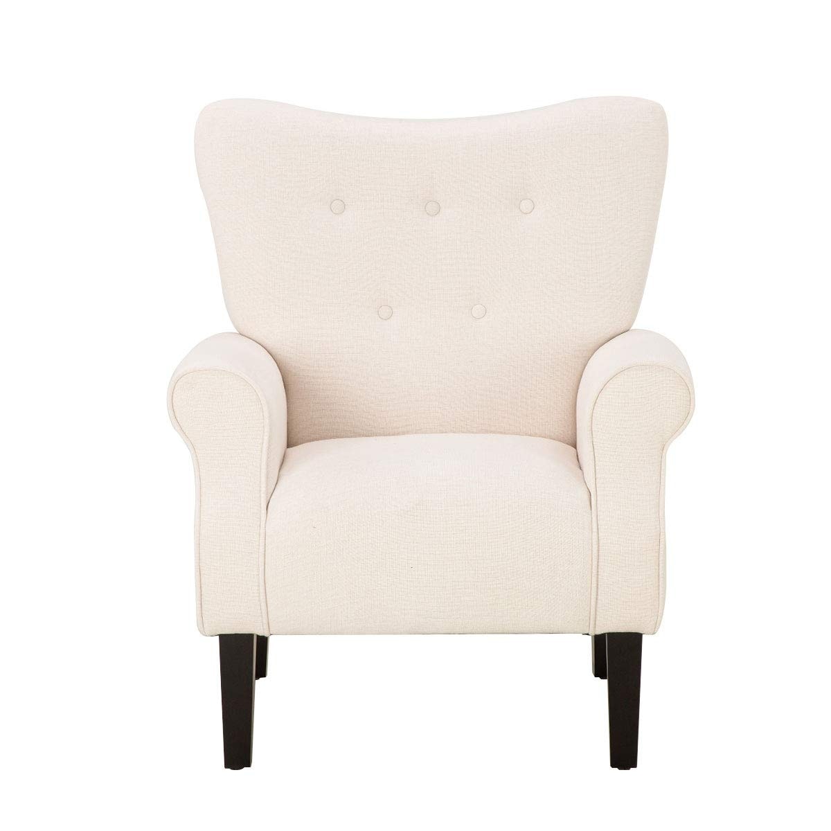 Fauteuil d'appoint moderne Erommy, fauteuil à dossier haut, canapé simple en tissu rembourré avec pieds en bois pour le salon