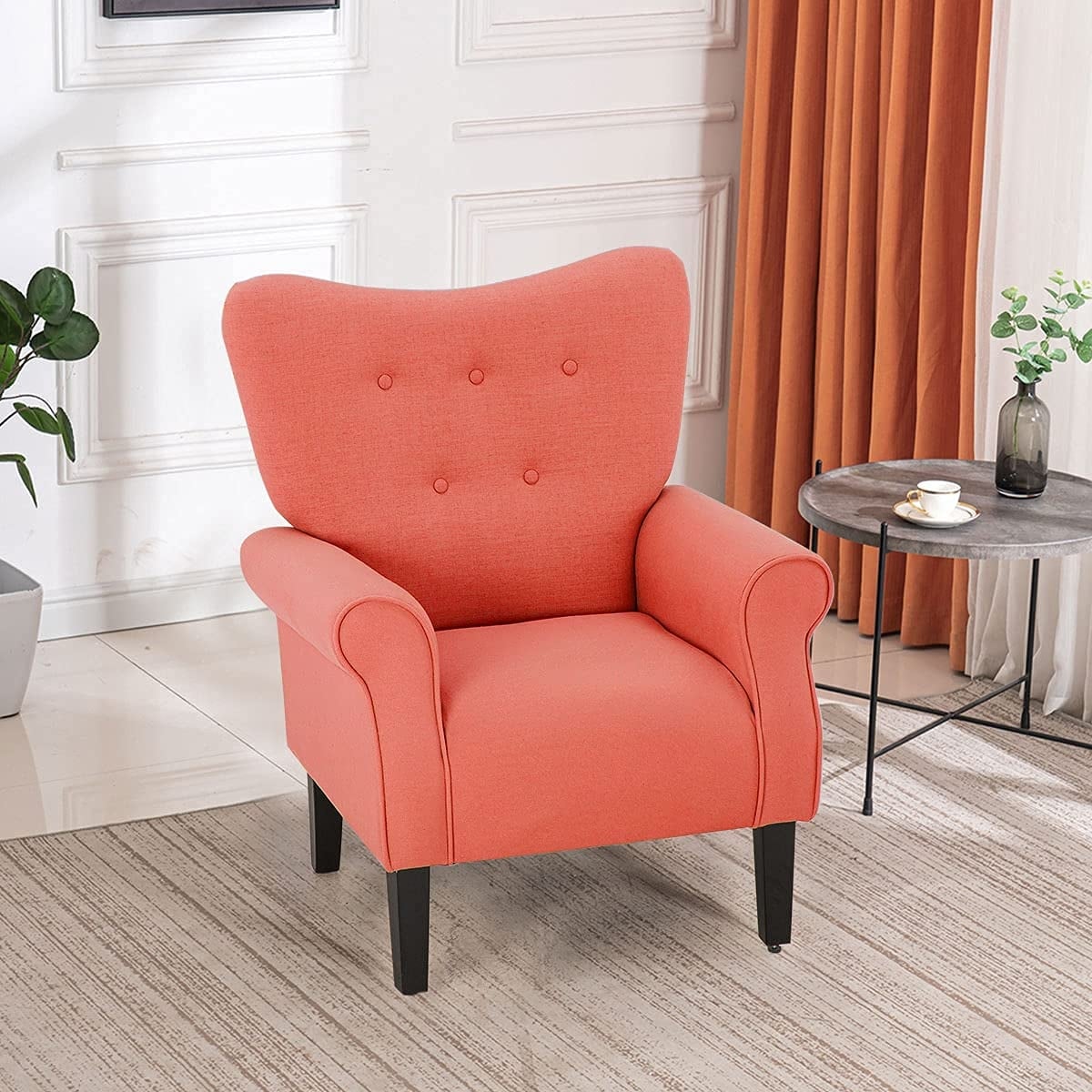 Fauteuil d'appoint moderne Erommy, fauteuil à dossier haut, canapé simple en tissu rembourré avec pieds en bois pour le salon