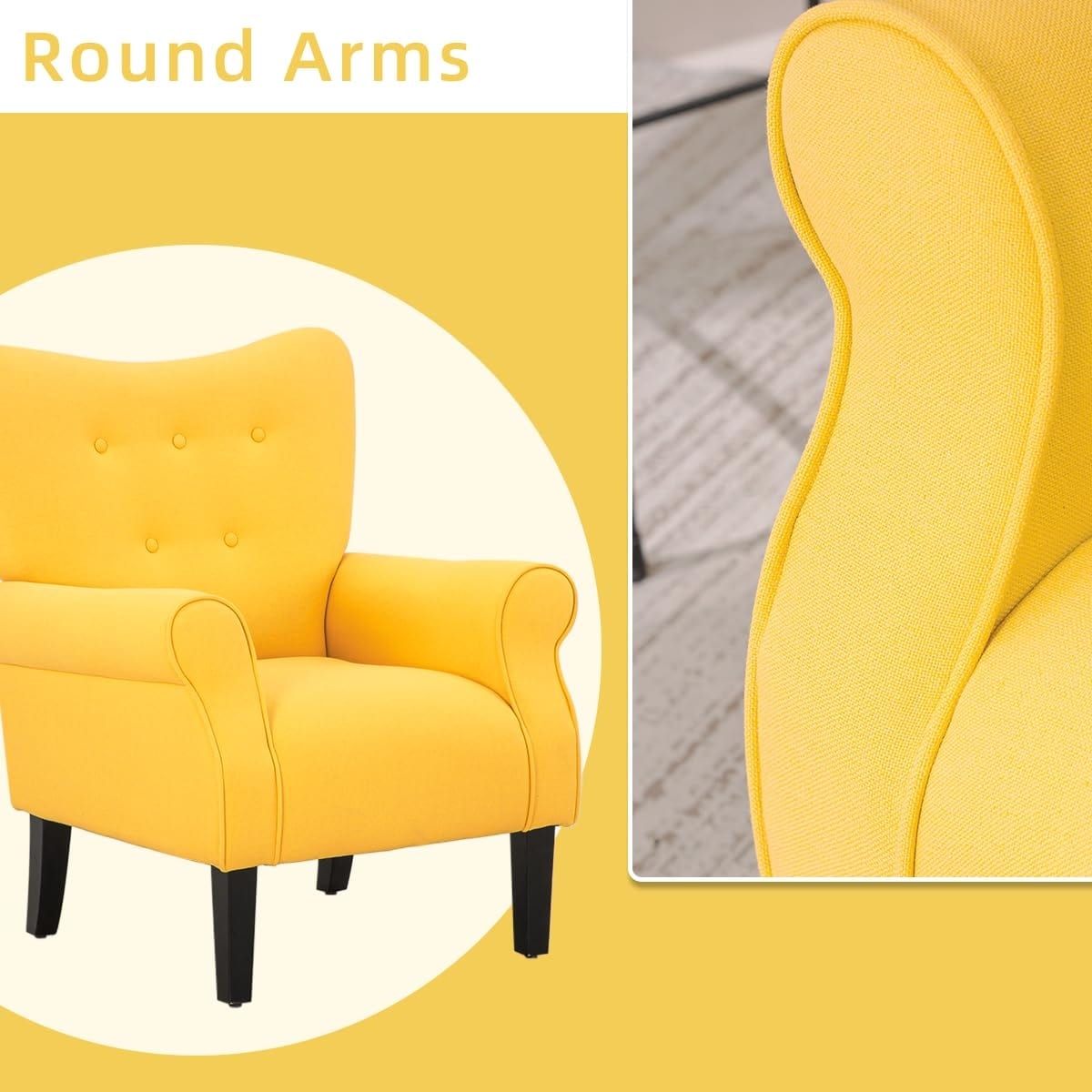 Fauteuil d'appoint moderne Erommy, fauteuil à dossier haut, canapé simple en tissu rembourré avec pieds en bois pour le salon