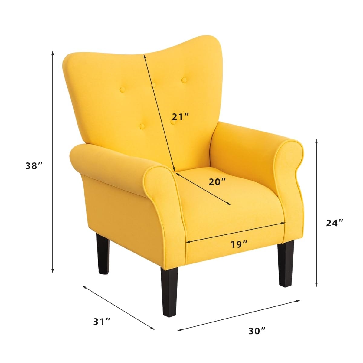Fauteuil d'appoint moderne Erommy, fauteuil à dossier haut, canapé simple en tissu rembourré avec pieds en bois pour le salon