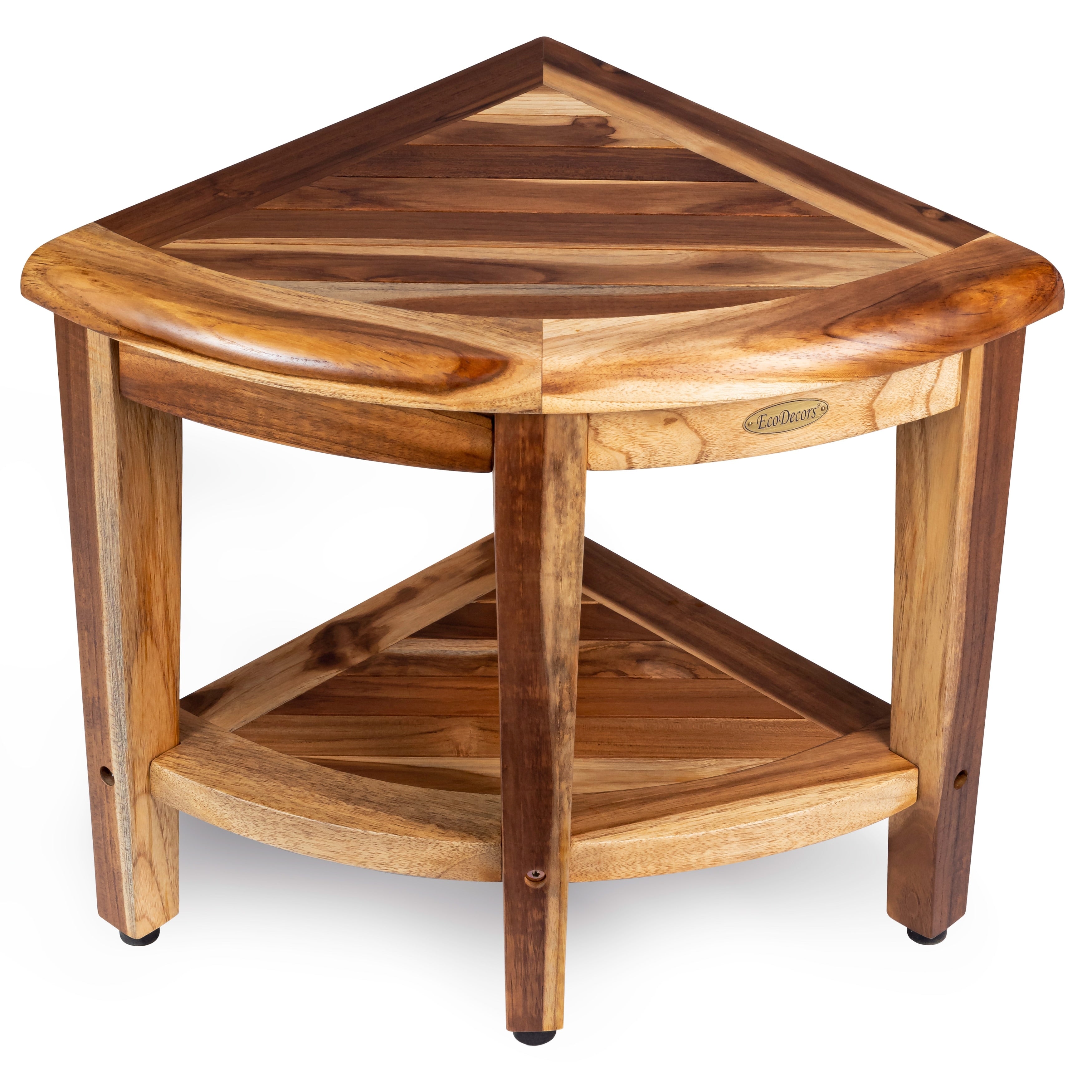 EcoDecors, Snazzy Corner, Teak Shower Bench, Teak Shower Stool, Corner Shower Stool, Teak Corner Shower Bench, With Shelf