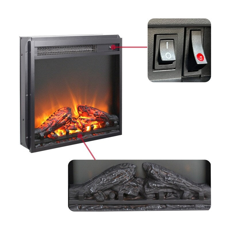 Foyer électrique encastrable avec chauffage réglable, luminosité, minuterie et protection contre la surchauffe, 1 400 W, homologué CSA