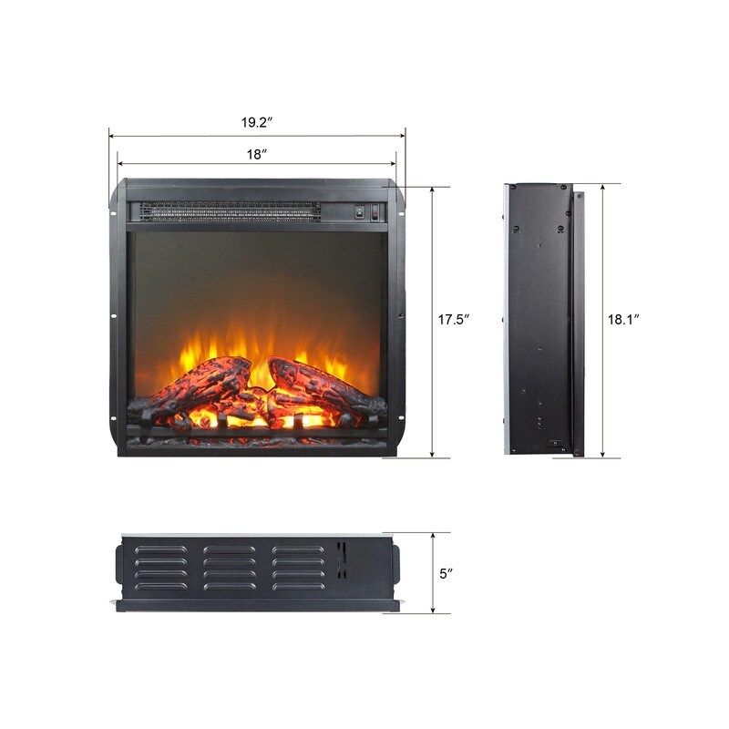 Foyer électrique encastrable avec chauffage réglable, luminosité, minuterie et protection contre la surchauffe, 1 400 W, homologué CSA