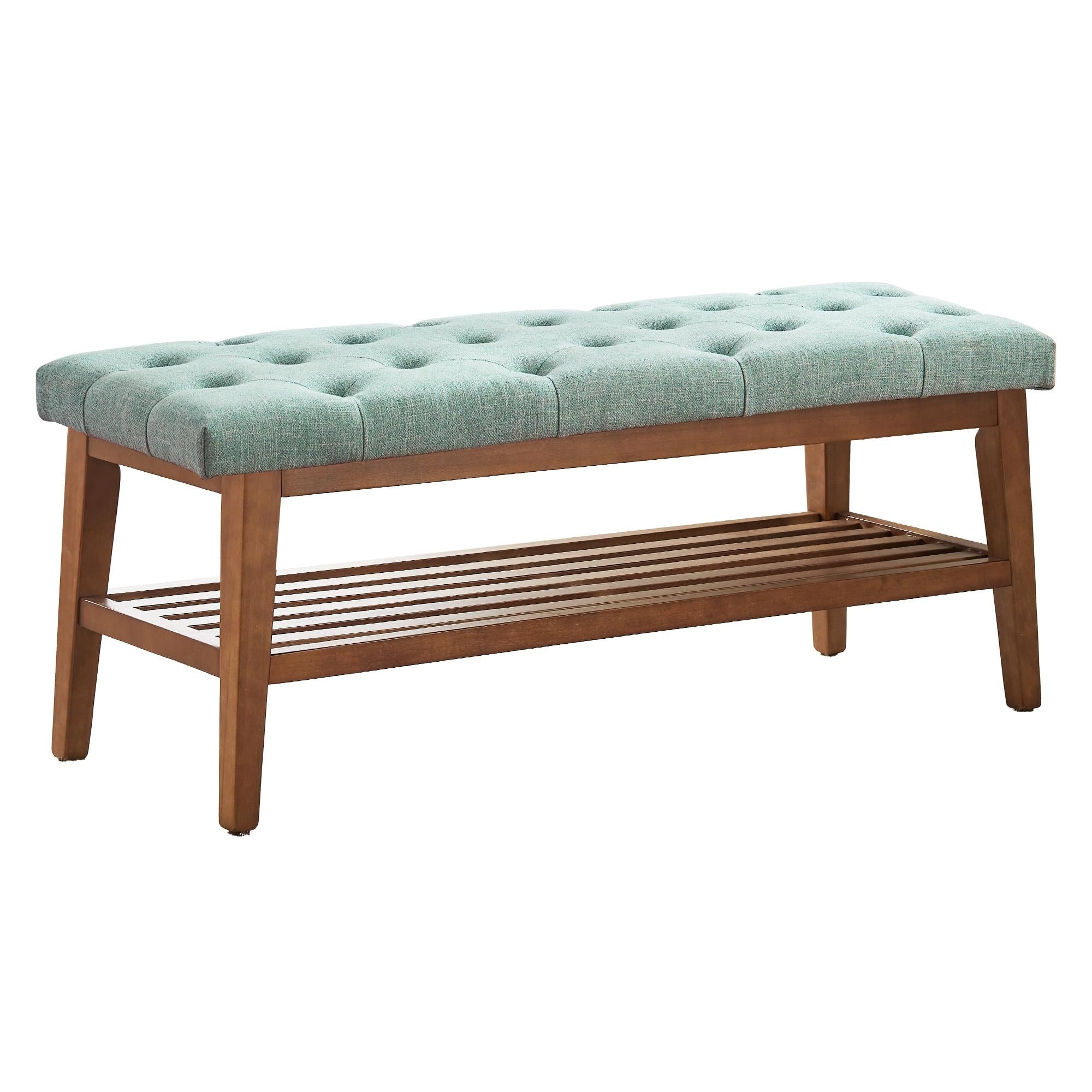 Entryway Shoe Bench Storage Bench Fabric Solid Wood, 43-inch Upholstered Bench for Living Room, Bedrooms