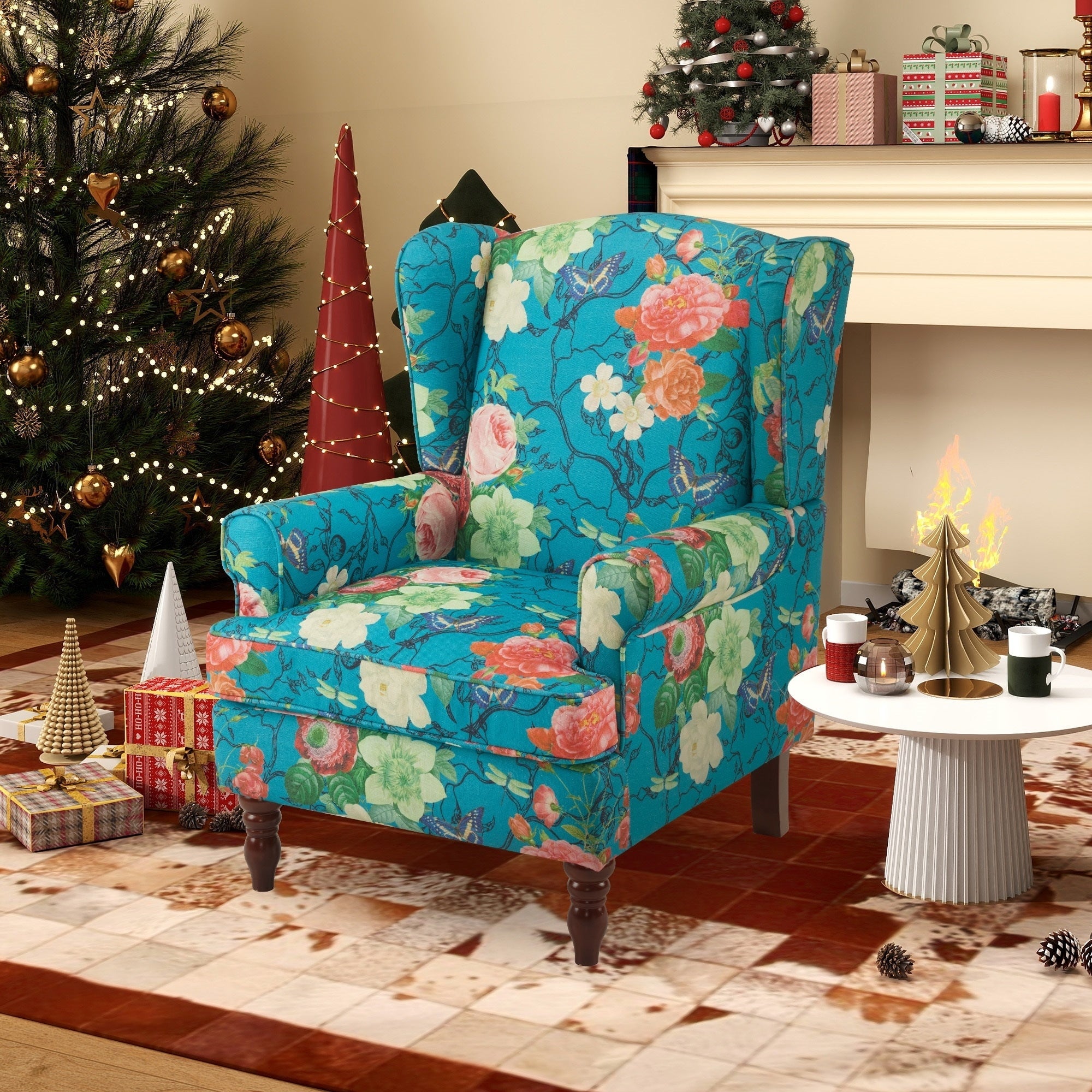 Fauteuil d'appoint moderne Erommy, fauteuil à dossier haut, canapé simple en tissu rembourré avec pieds en bois pour le salon