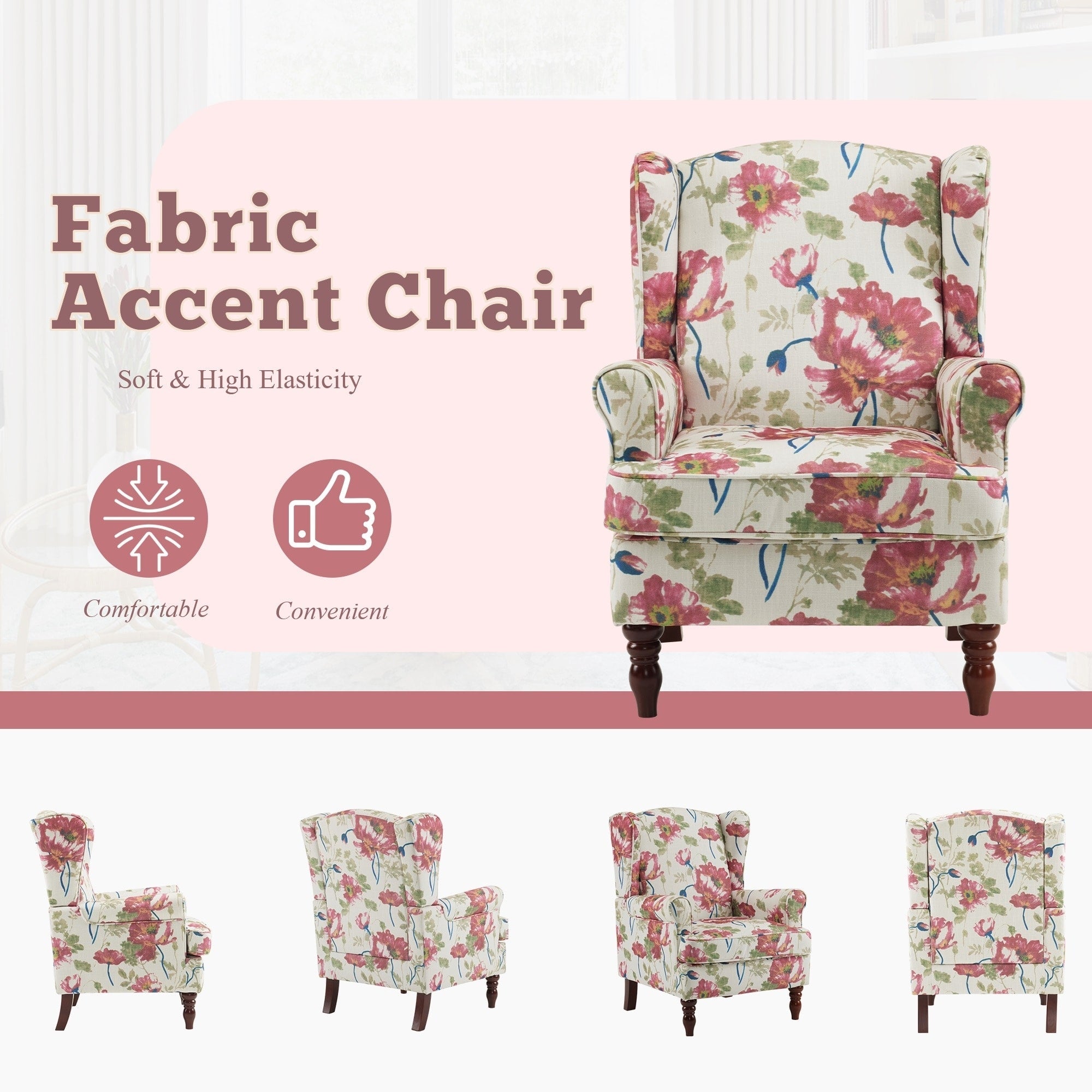 Fauteuil d'appoint moderne Erommy, fauteuil à dossier haut, canapé simple en tissu rembourré avec pieds en bois pour le salon
