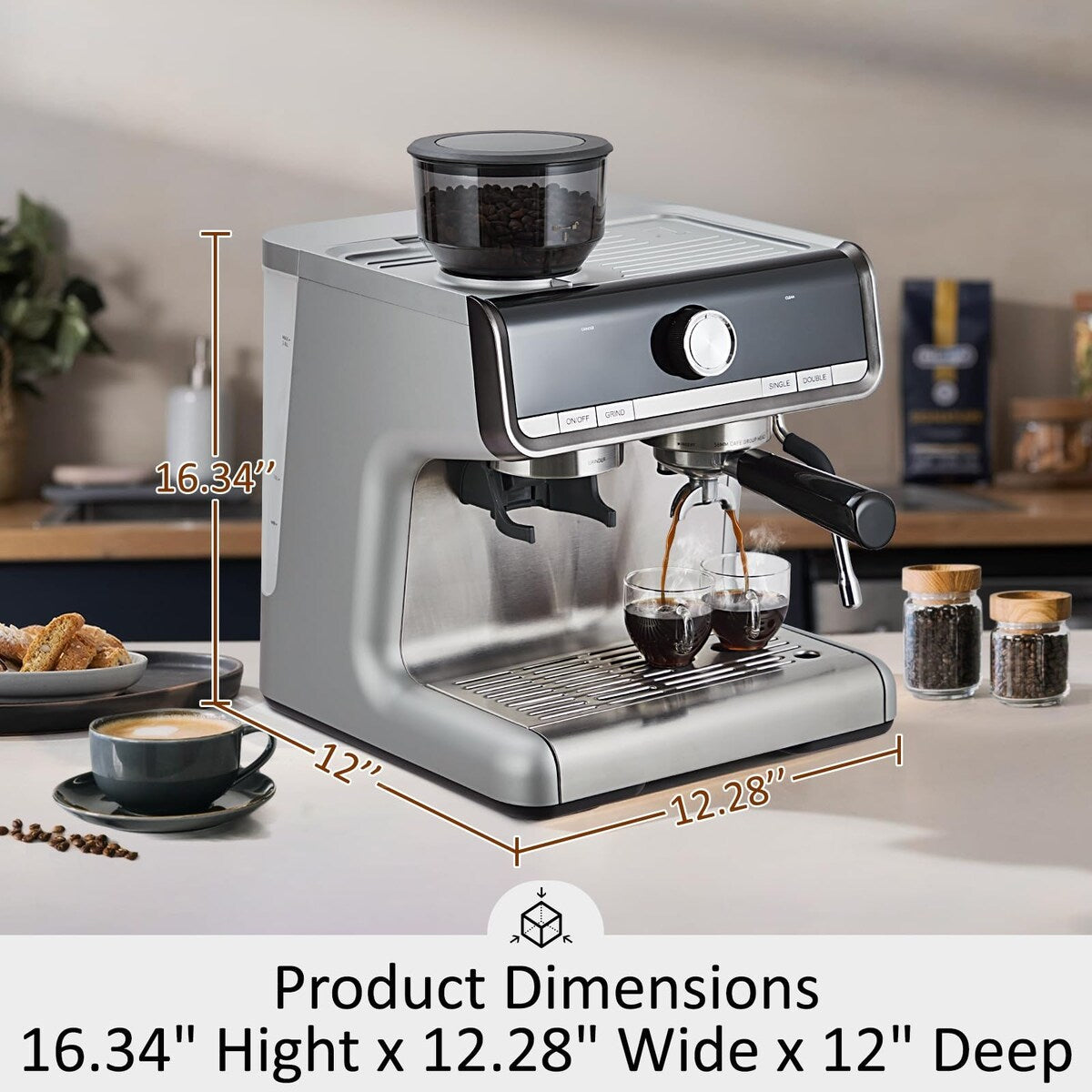 Cafetière expresso avec moulin, réservoir d'eau de 2,8 L