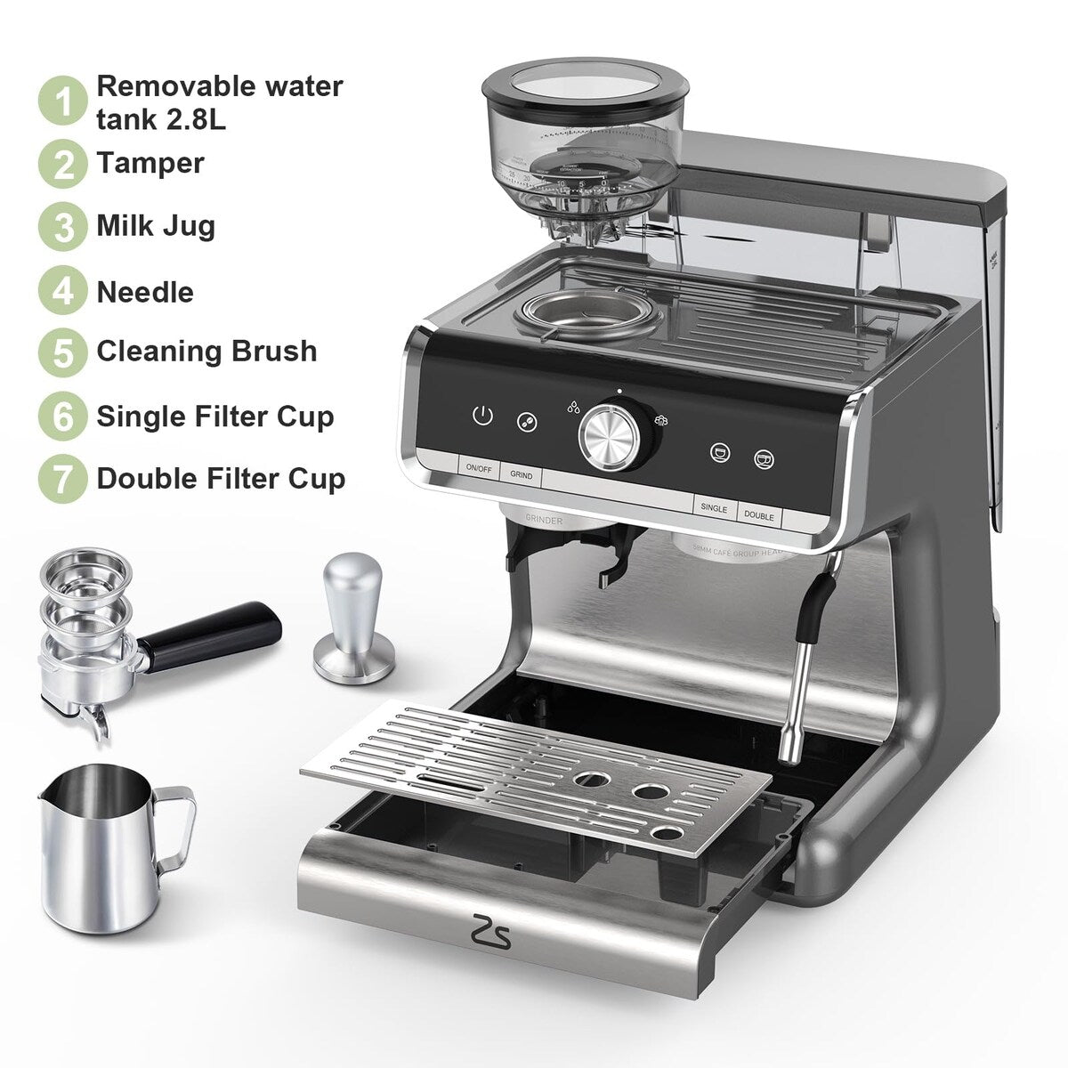 Cafetière expresso avec moulin, réservoir d'eau de 2,8 L