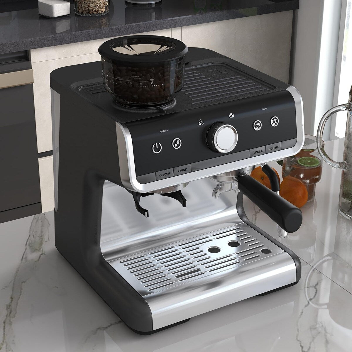 Cafetière expresso avec moulin, réservoir d'eau de 2,8 L