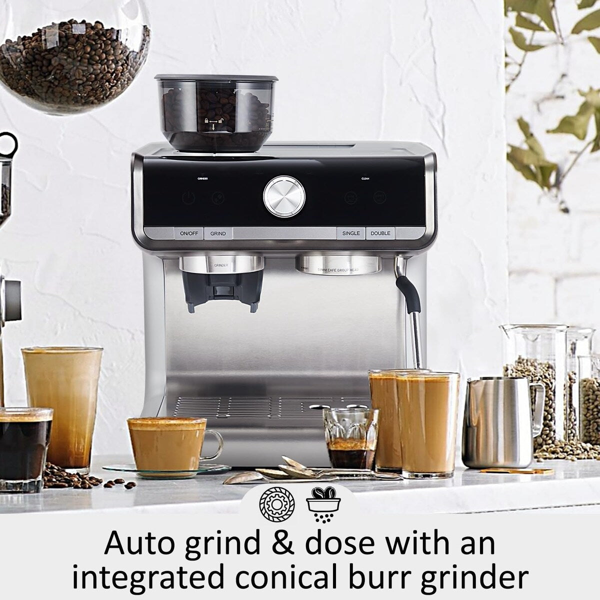 Cafetière expresso avec moulin, réservoir d'eau de 2,8 L