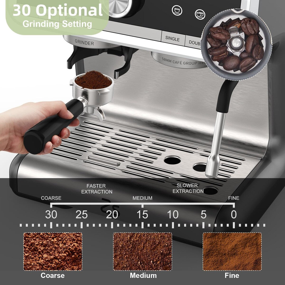 Cafetière expresso avec moulin, réservoir d'eau de 2,8 L