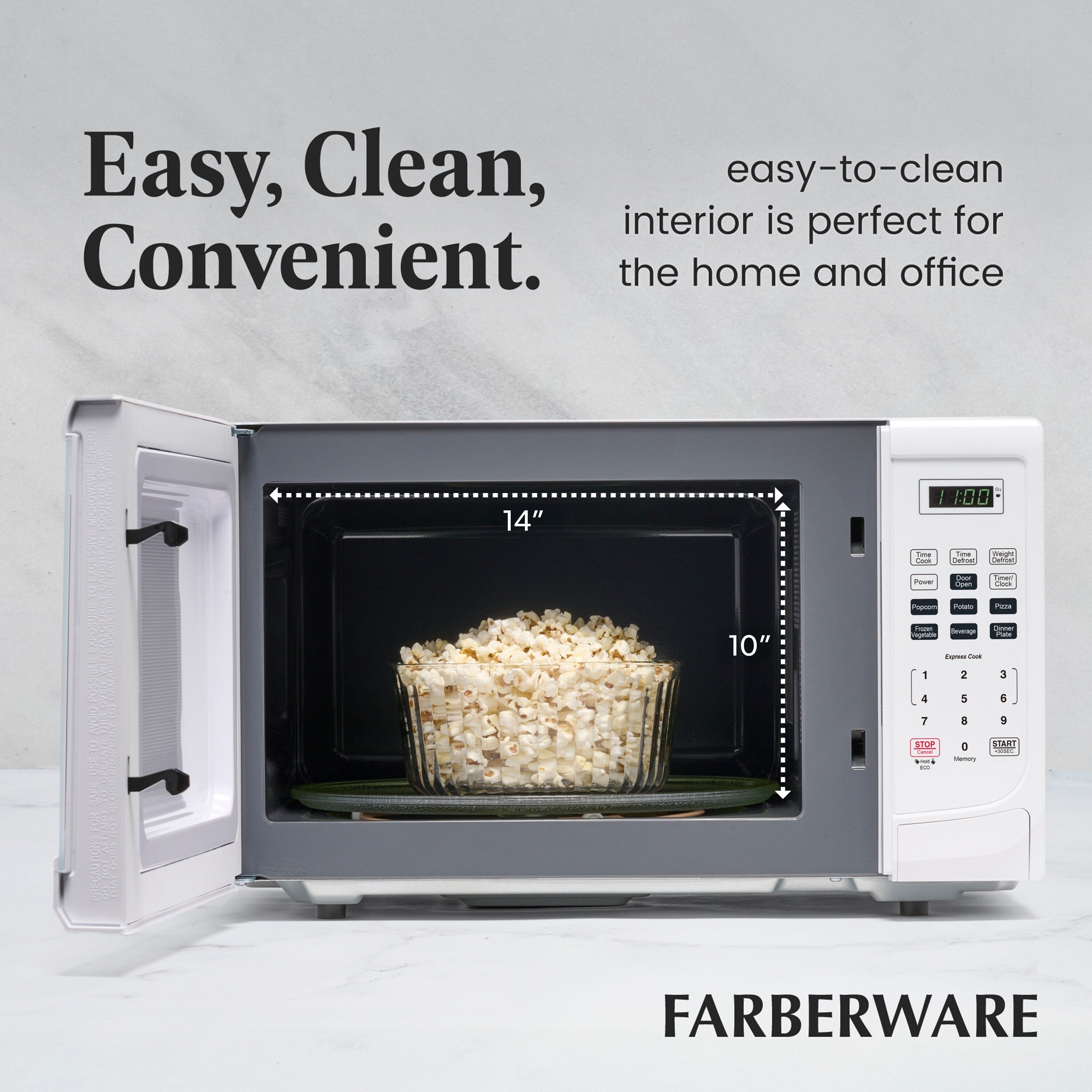 Four à micro-ondes de comptoir Farberware de 1 000 W et 1,1 pi³ avec éclairage LED et verrouillage enfant