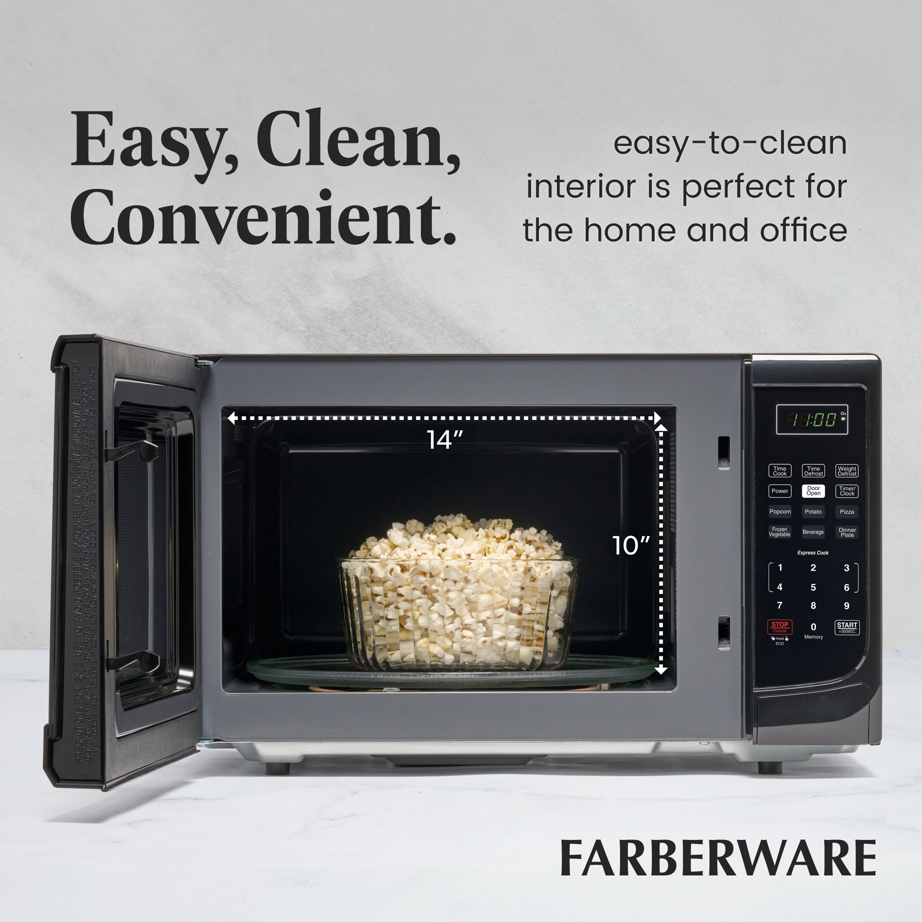 Four à micro-ondes de comptoir Farberware de 1 000 W et 1,1 pi³ avec éclairage LED et verrouillage enfant