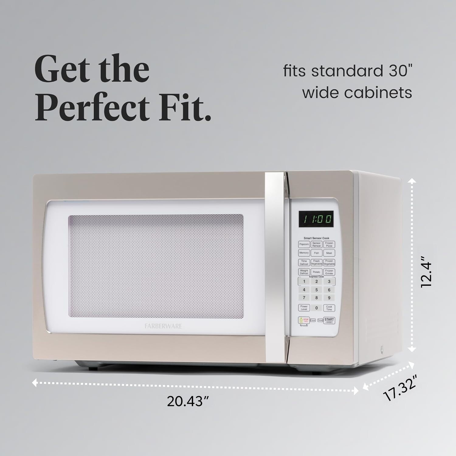 Four à micro-ondes Farberware Professional de 1,3 pi³ et 1 100 W avec cuisson par capteur intelligent, blanc et platine