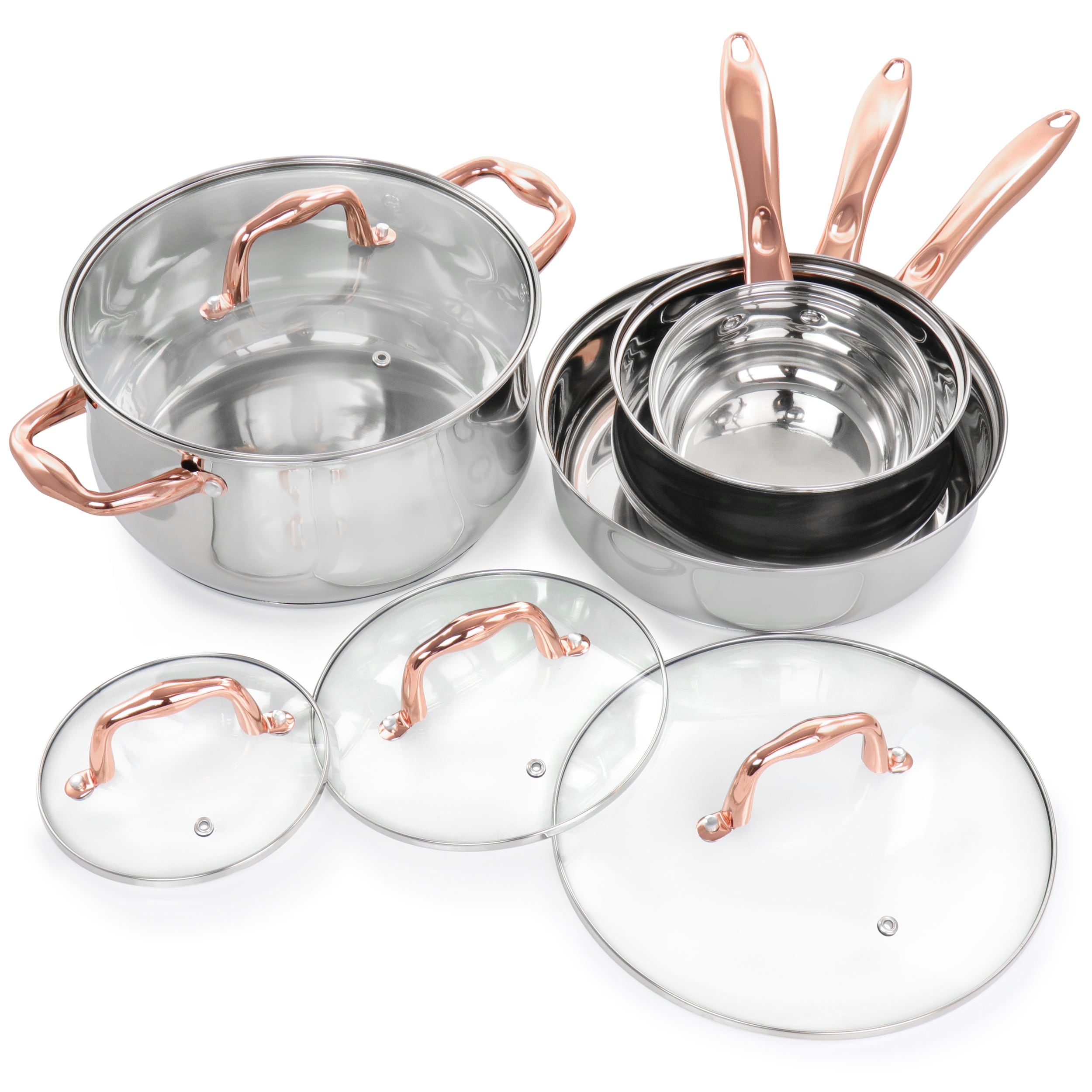 Gibson Home Bransonville 8 Piece Stainless Steel Cookware Set in Chrome and Bronze