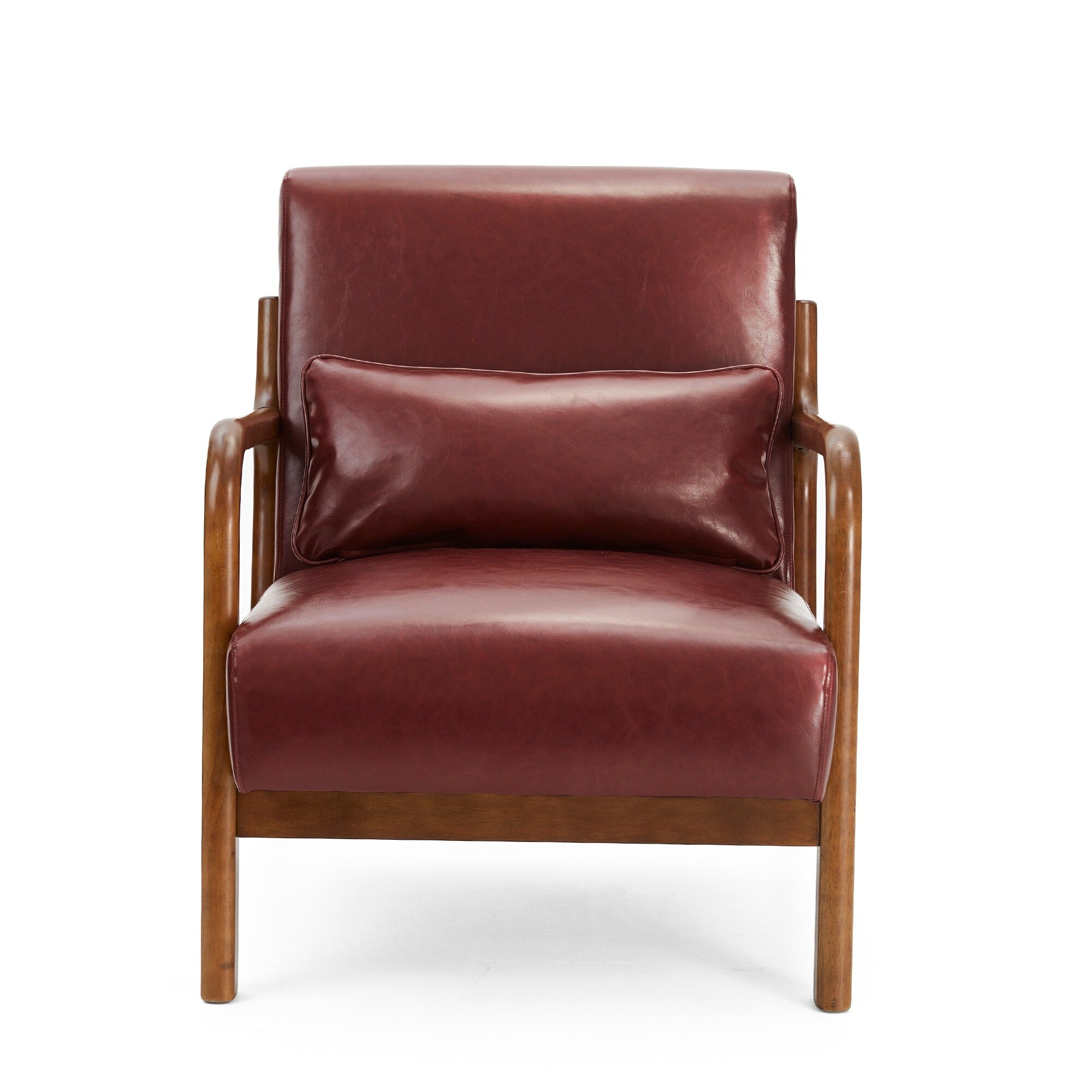 Glitzhome 30.75H Mid-Century Modern PU Leather Armchair Accent Chair with Pillow - 25.75W x 33.75D x 30.75H
