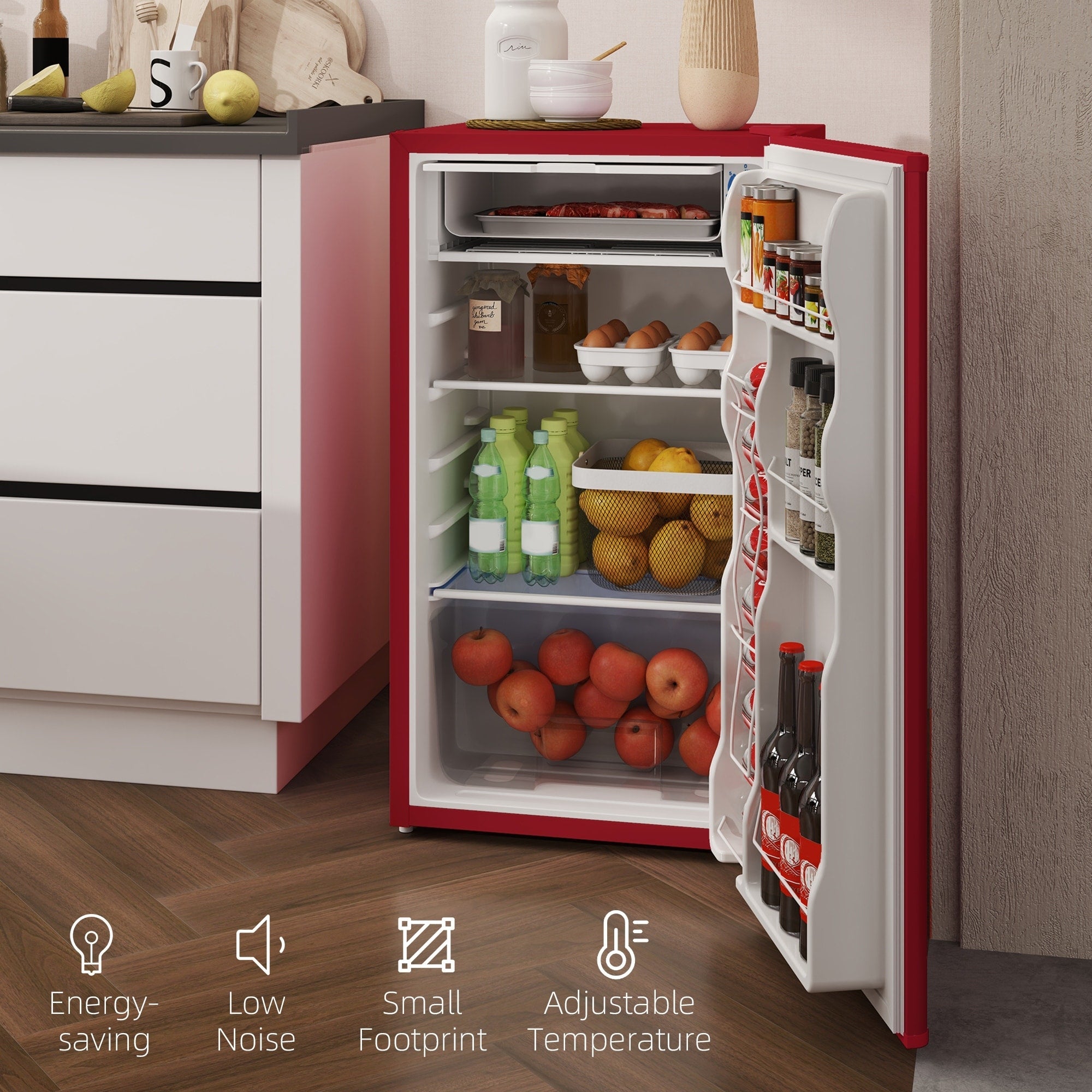 Mini-réfrigérateur HOMCOM de 3,2 pi³ avec congélateur, réfrigérateur compact à une porte avec thermostat réglable pour chambre à coucher