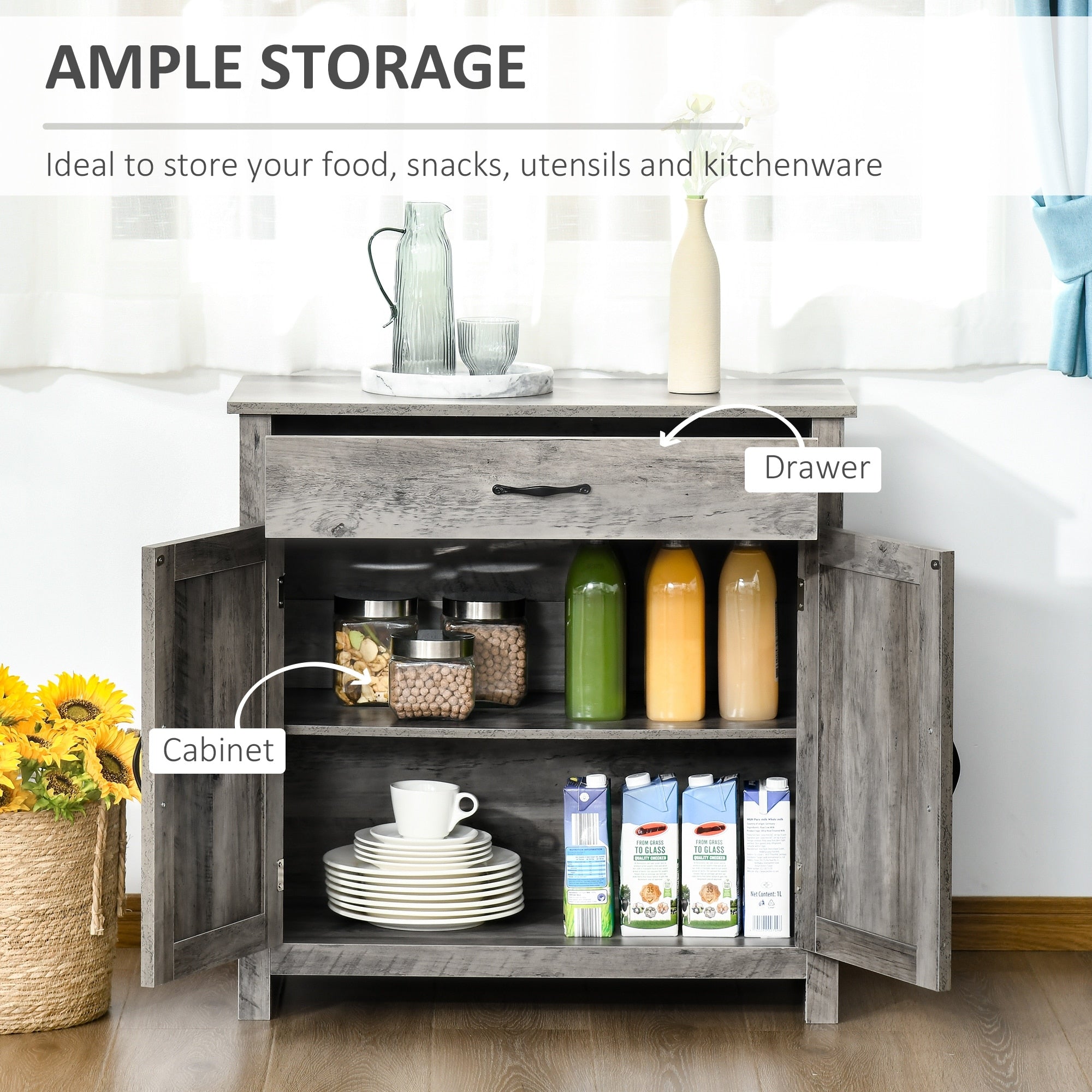 HOMCOM 32 Farmhouse Barn Door Style Sideboard Cabinet,Buffet Storage Cabinet Coffee Bar for Living Room or Entryway